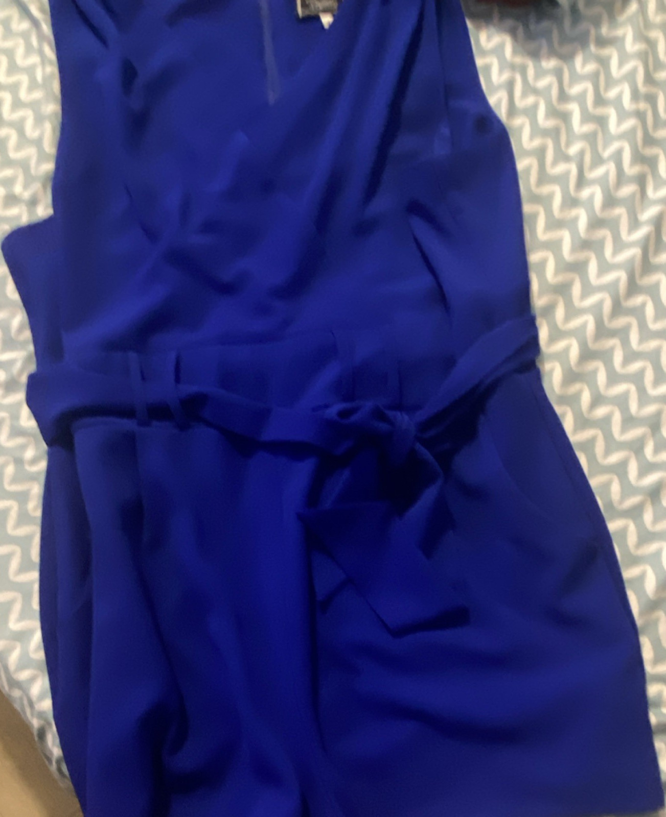 Rebecca B. Blue Sleeveless V-Neck Romper Belted Zip Solid Size 16
