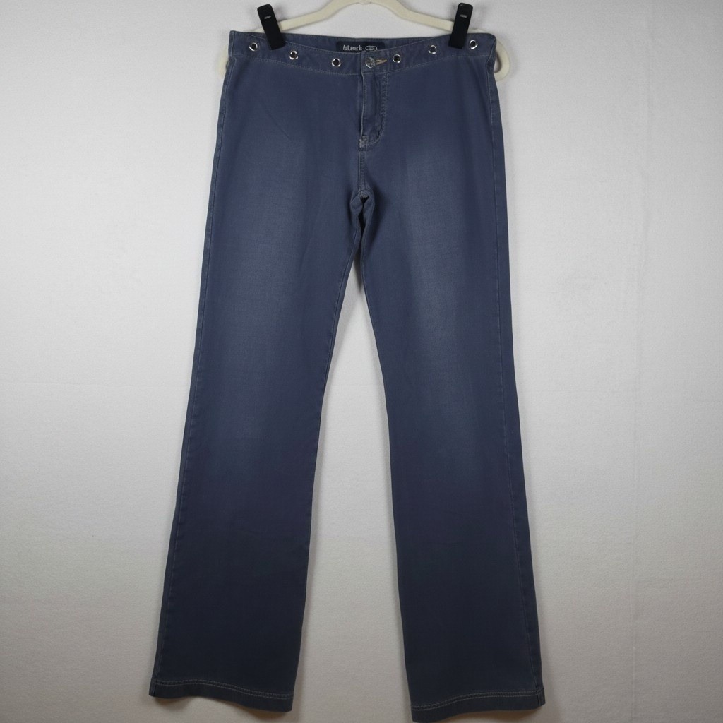 Bongo Let Me B Grommet Waist Flare Pants 11 Blue Vintage Y2K Style 090