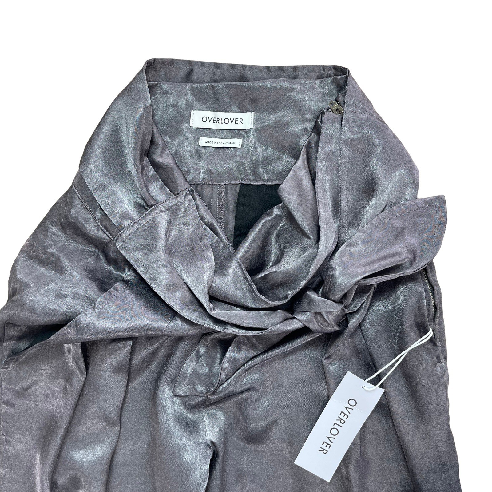 Overlover Womens Gray Pants Sz 2 Shimmer Metallic Cocktail Chic Quiet Luxury
