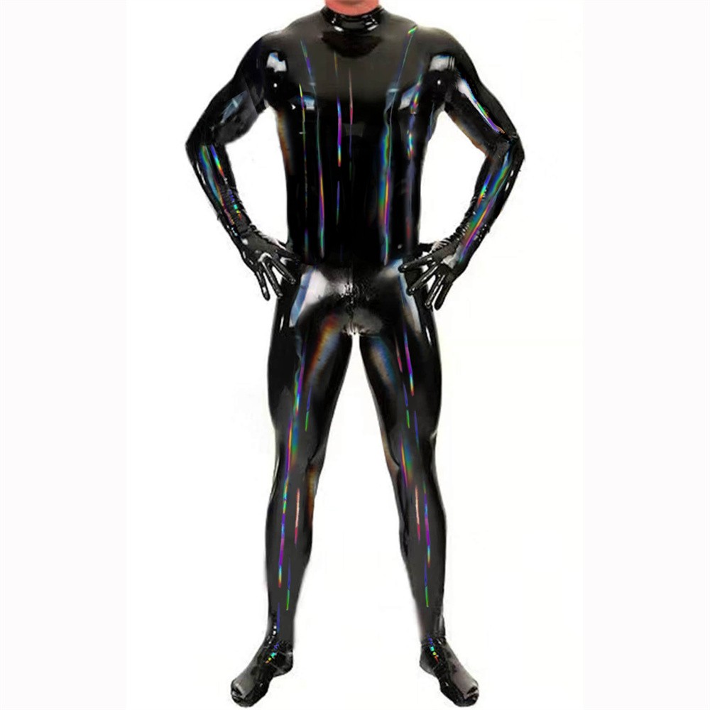 Men’s Wet Look Shiny Latex Leather Bodysuit Cosplay Costume PVC Bodycon Clubwear