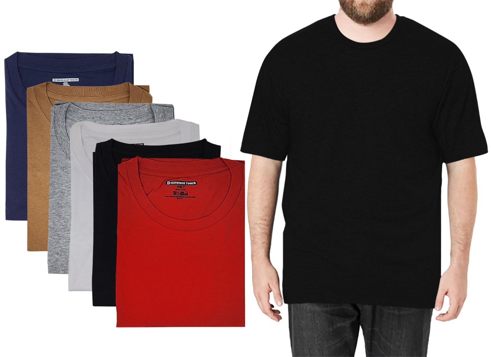 Different Touch Men Big and Tall 100% Cotton Short Sleeve T-Shirts 4PACK