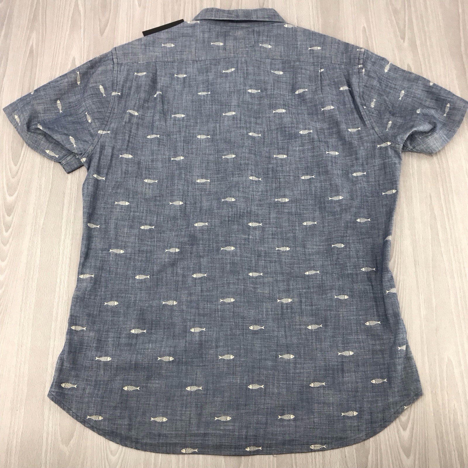Bonobos Men’s Slim Fit Blue Fish Print Short Sleeve Button Down Shirt Medium