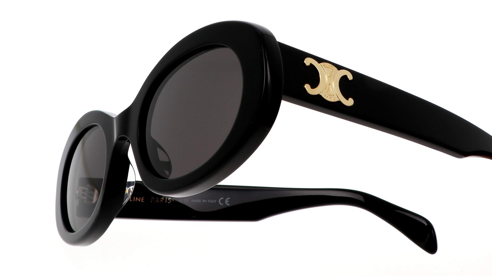 Celine Triomphe CL40194U 01A Black Oval Sunglasses Gold Logo