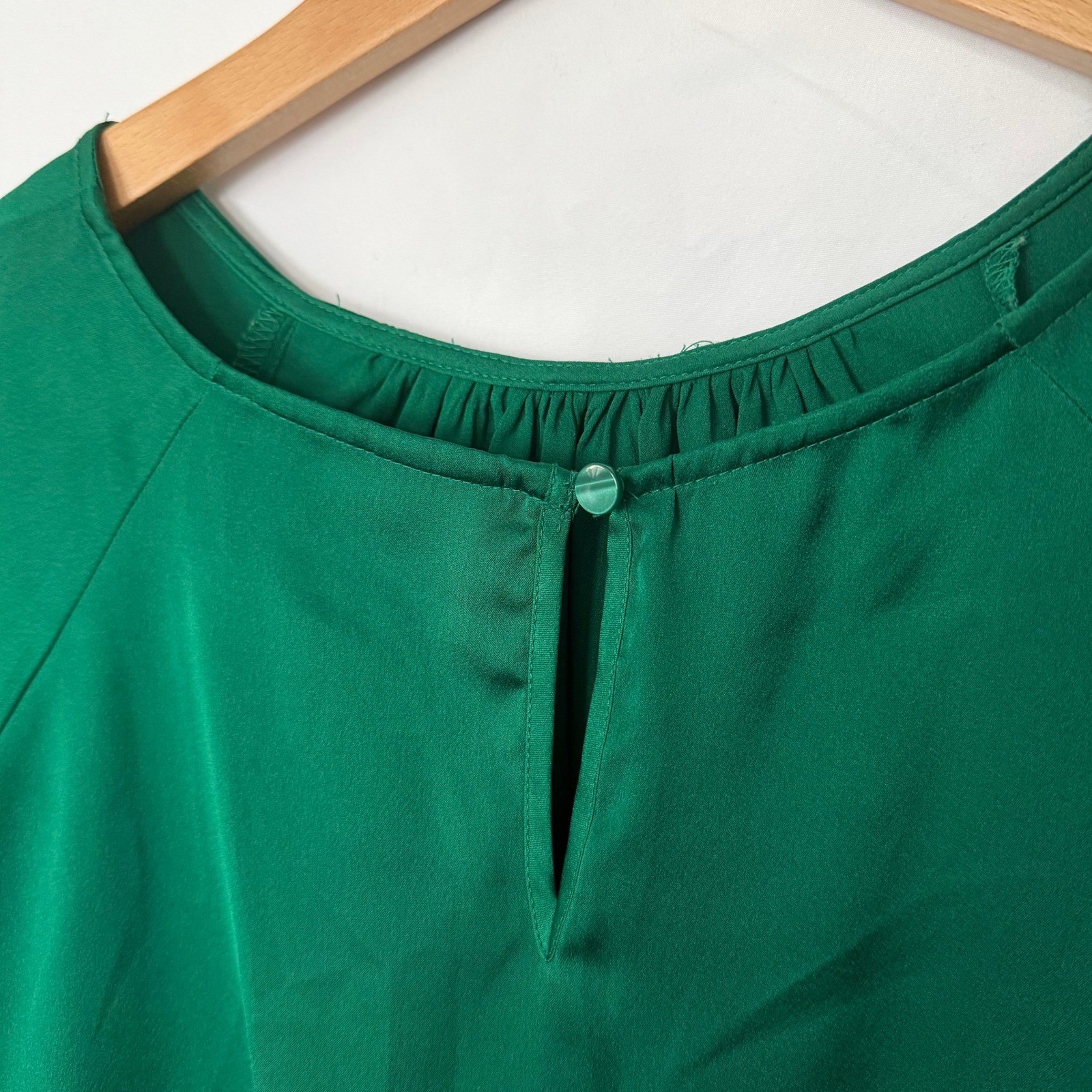 Worthington PXXL Green Blouse Smocked Cuff Ruffle Sleeve Career Elegant