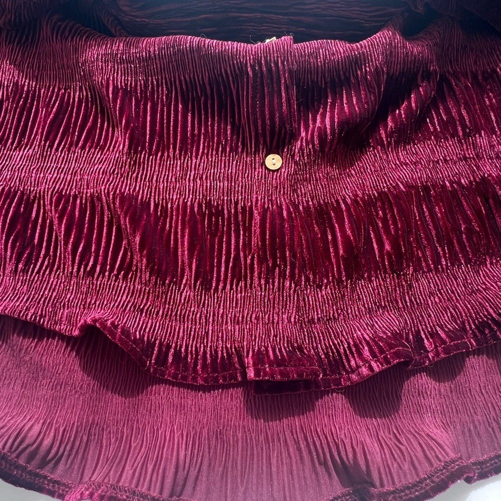Cupio Burgundy Textured Velvety Velour XL Button-Up Shirt XL