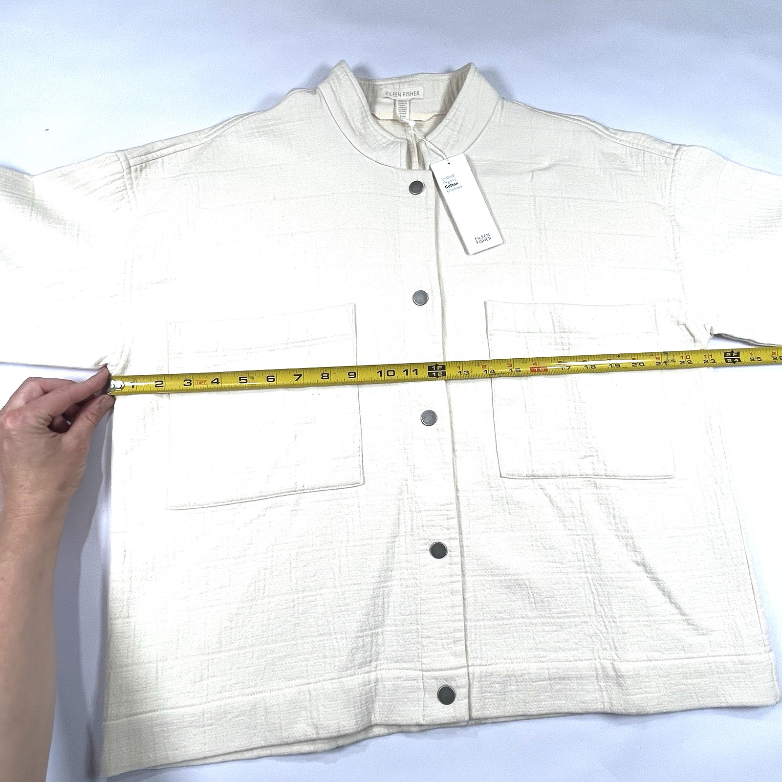 NWT Eileen Fisher Jacket S/M Undyed ECRU Organic Cotton Channels Boxy Mandarin