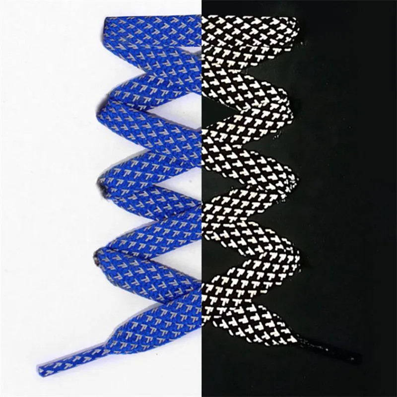 1Pair Flat Reflective Shoelaces For Sneakers Glow At Night Sport Running Luminou