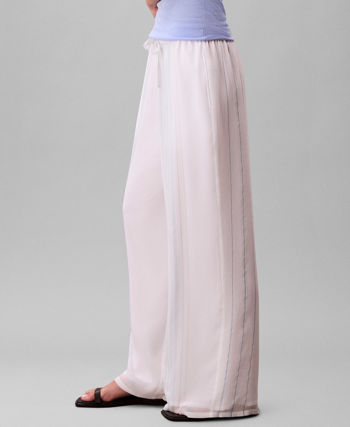 Calvin Klein Multi-Stripe Textured Wide-Leg Pants Women’s L Brilliant White