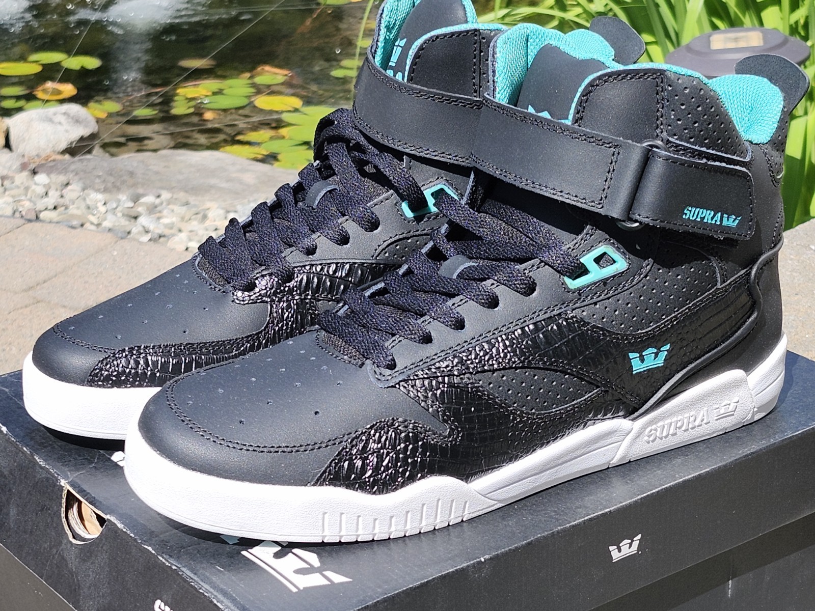 RARE SUPRA BLEEKER! SKATEBOARD SHOES! Size 10.5 NIB Black Croc Aqua Teal Hi Top