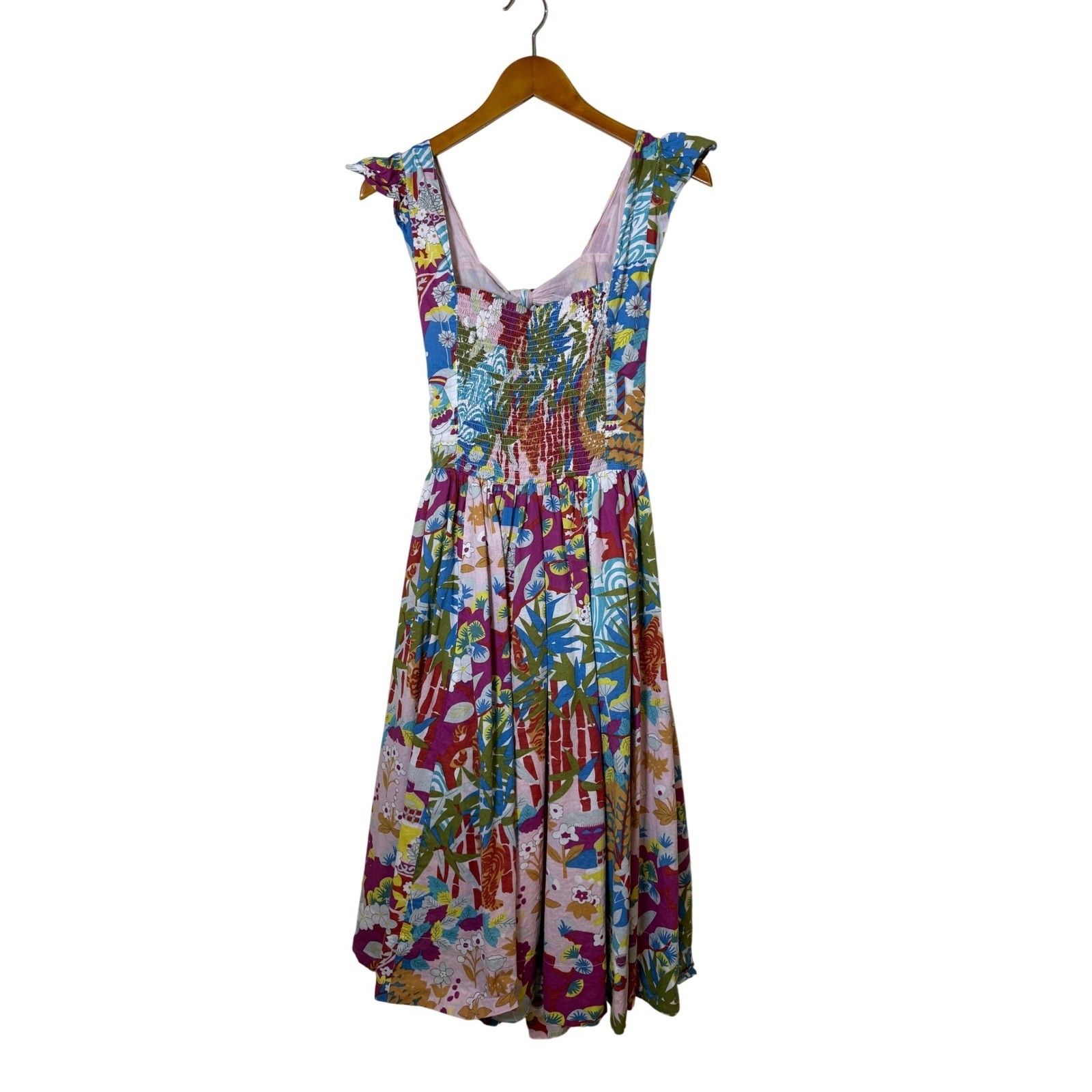 Caroline Constas Women Midi Dress M Multicolor Tropical Cotton Smock Boho Resort