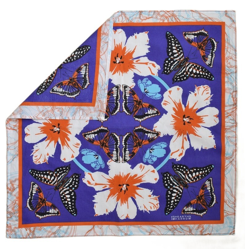 Butterfly Bandana: Soft 100% Cotton Handkerchief Hand Screen Printed Pollinator