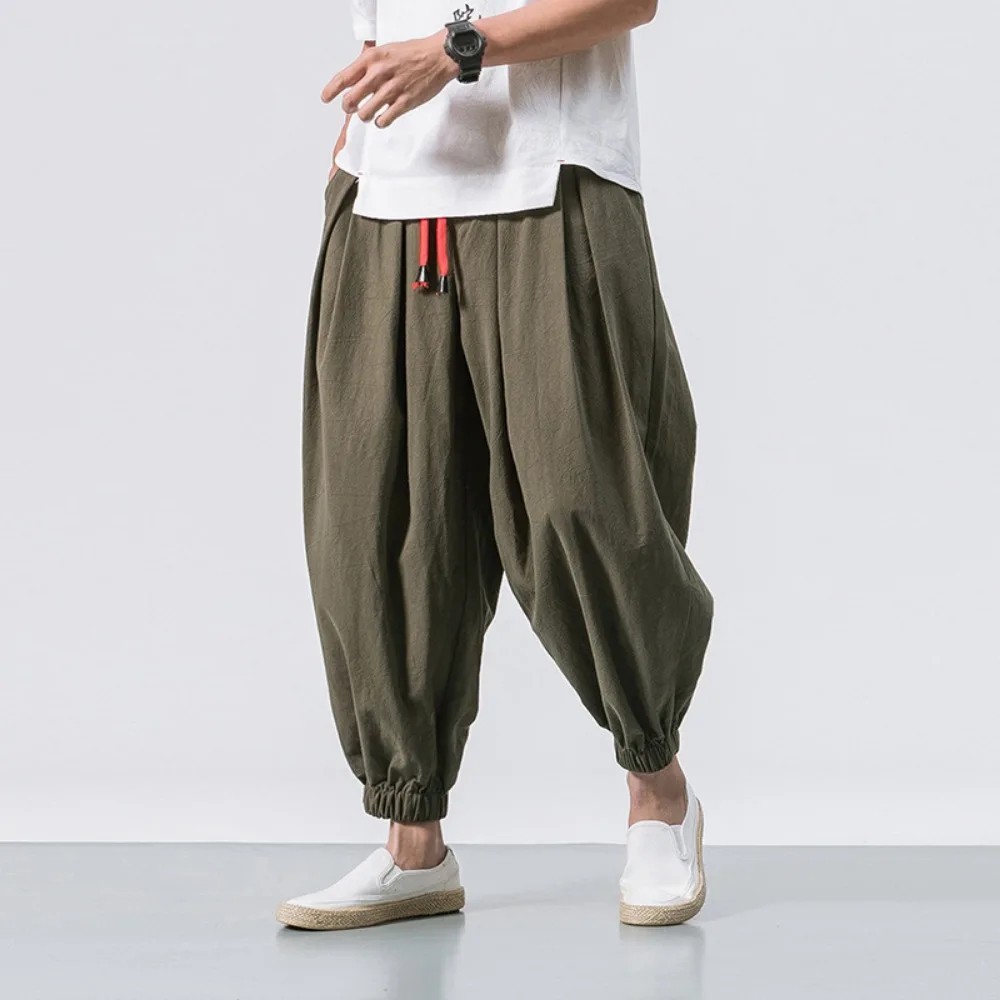 New Oversized Men Harem Pants Loose Chinese Style Cotton and Linen Sweatpants