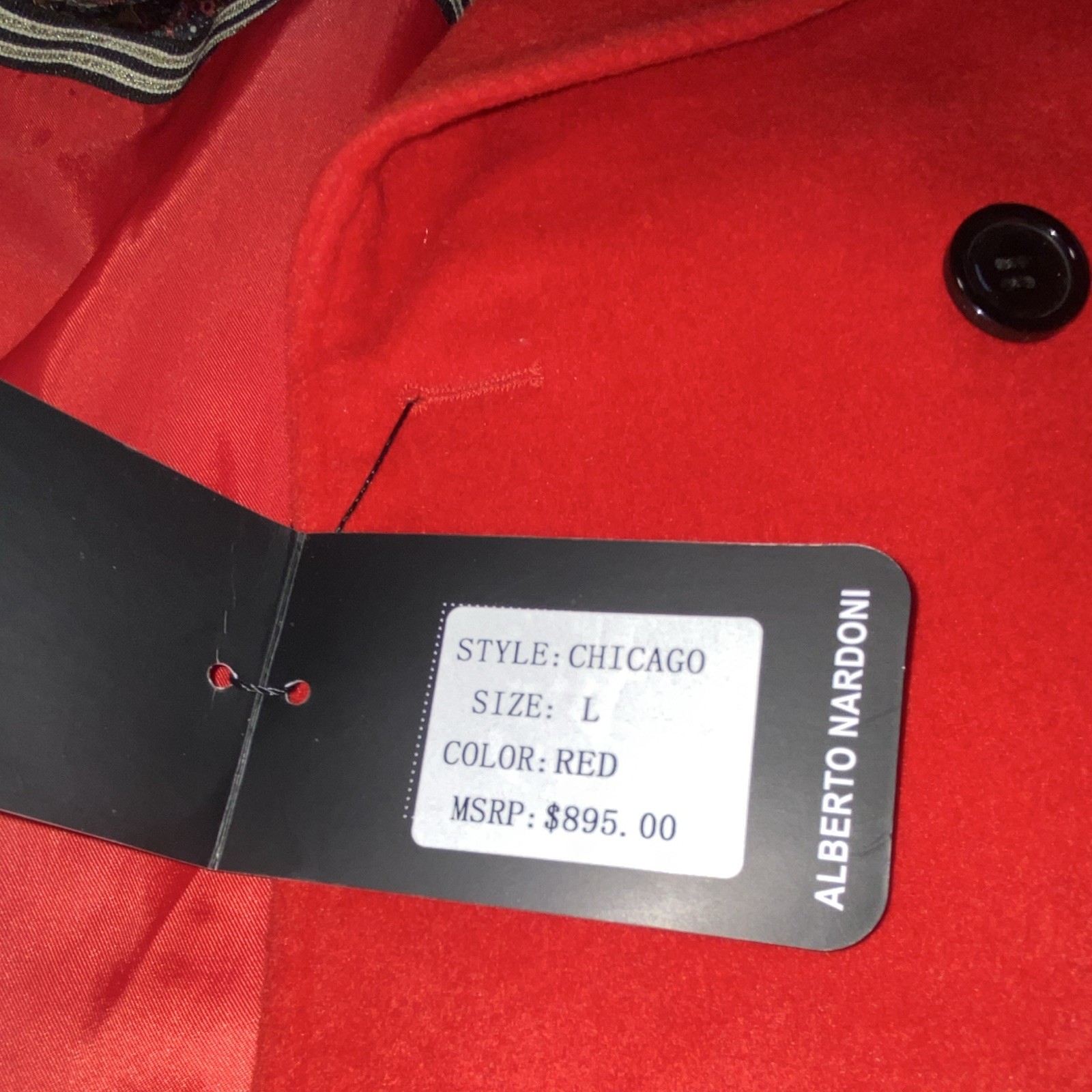 Alberto Nardoni Red Lined Button Collared Wool Pea Coat Pockets L Chicago