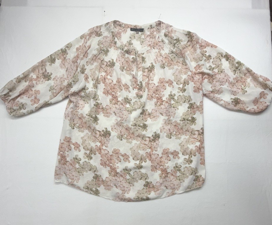 Rose + Olive Womens Tunic Size 2XL Multicolor Floral 3/4 Sleeve V-Neck