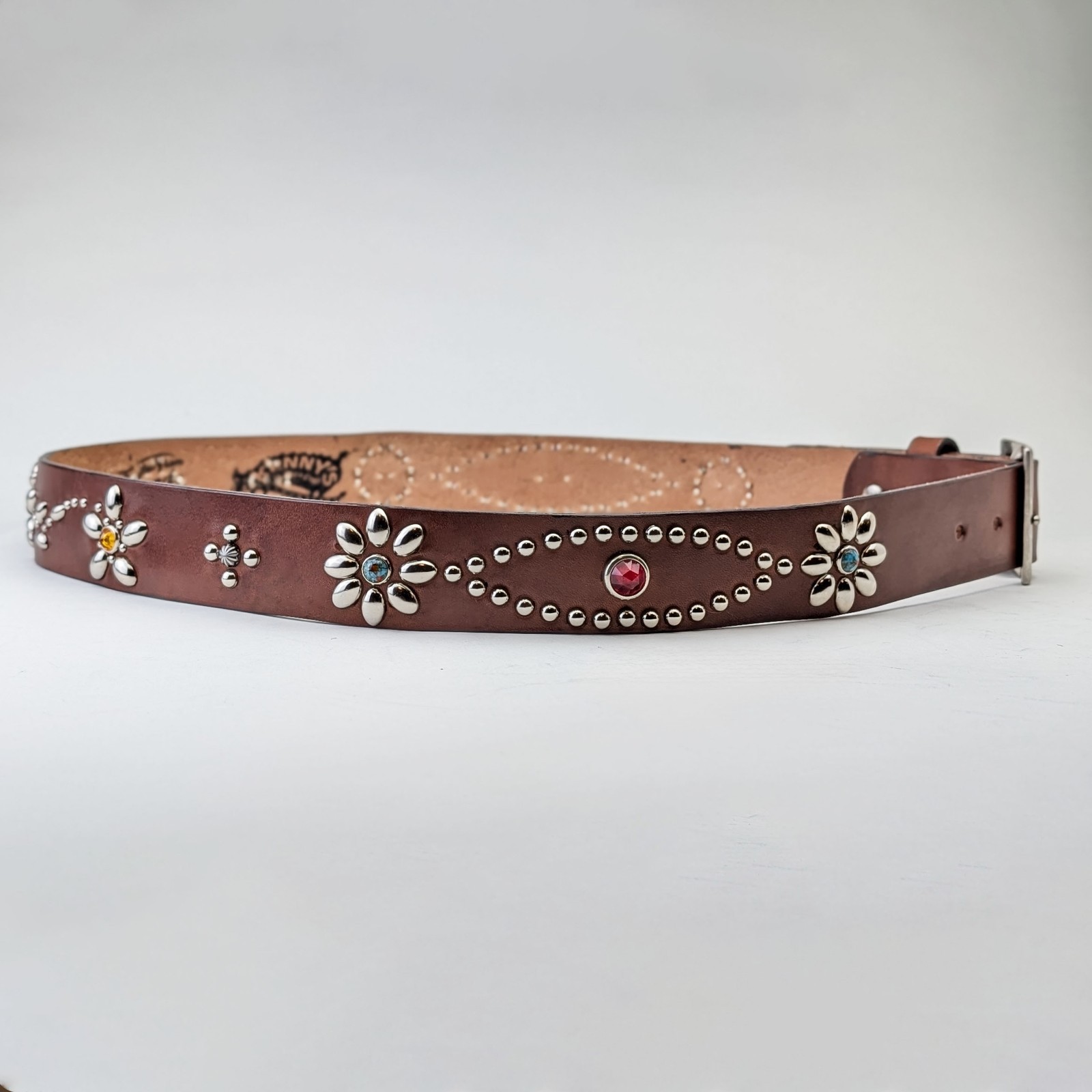 Handmade Dark Brown Leather Studded Biker Belt Vintage Western Style Japan