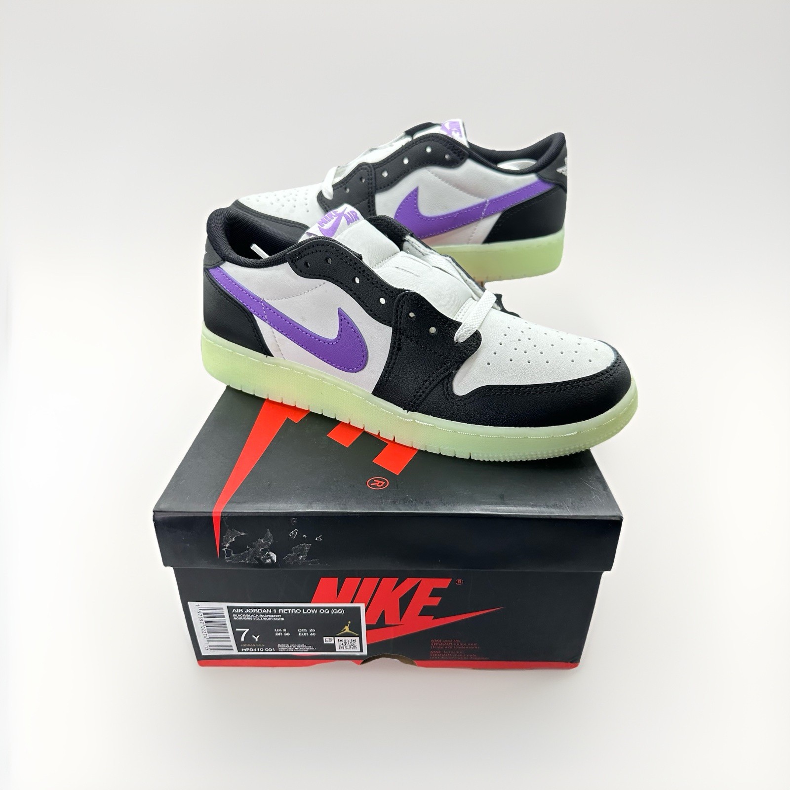 Nike Air Jordan 1 Low OG Black Raspberry (HF0410 001) GS ‘Glow in the Dark’ | 7Y
