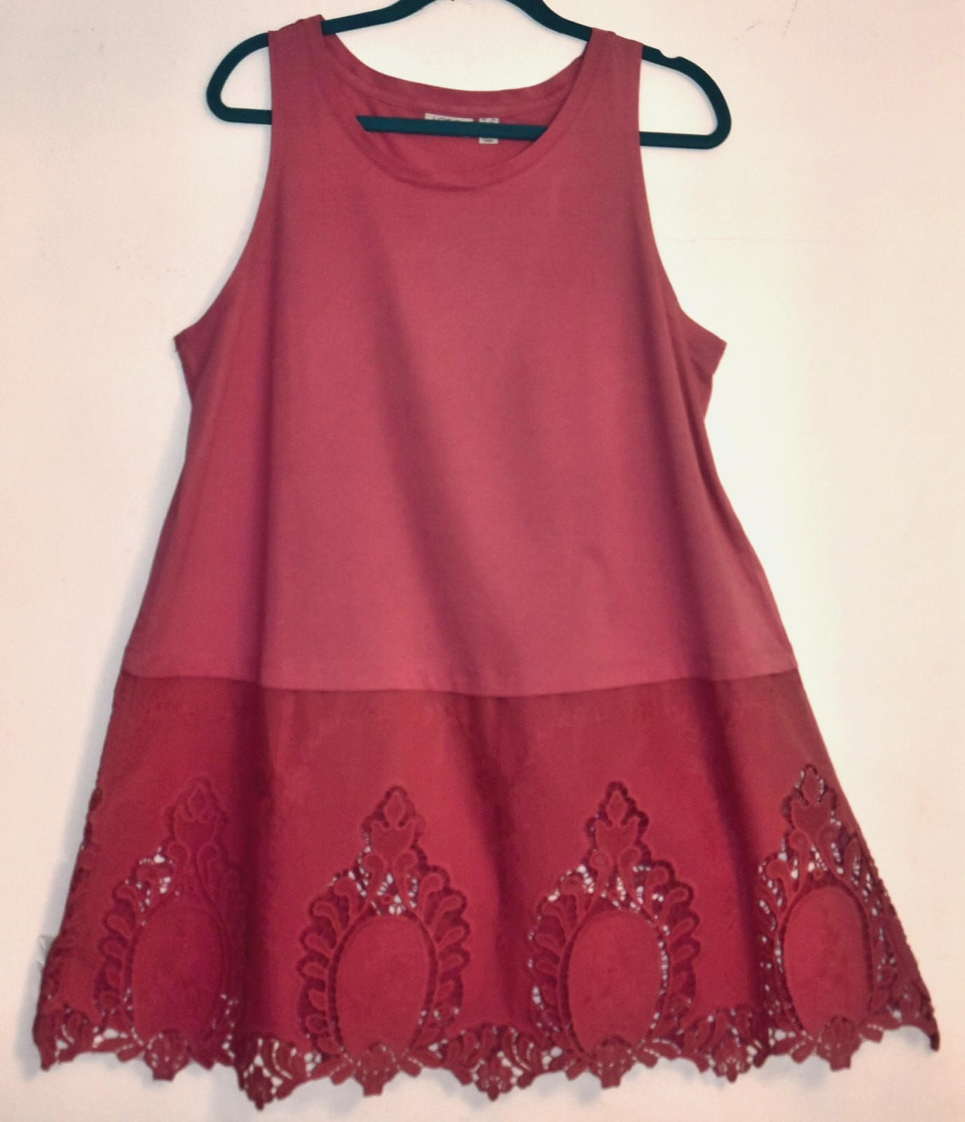 LOGO/Lori Goldstein Dusty Rose Cotton Lace Eyelet Hem/Embroidered Tunic Top-1X