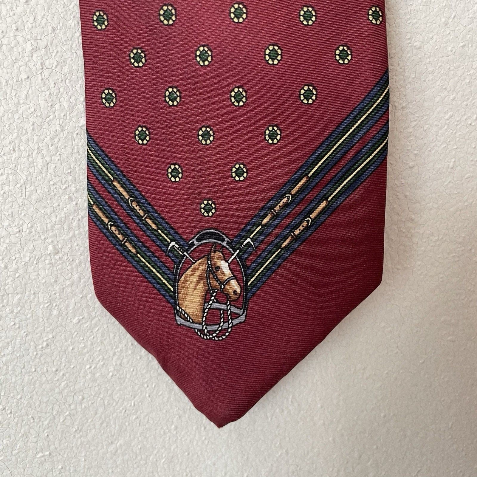 VTG Ralph Lauren Horse Necktie Red Equestrian Tie Chaps RL 100% Silk