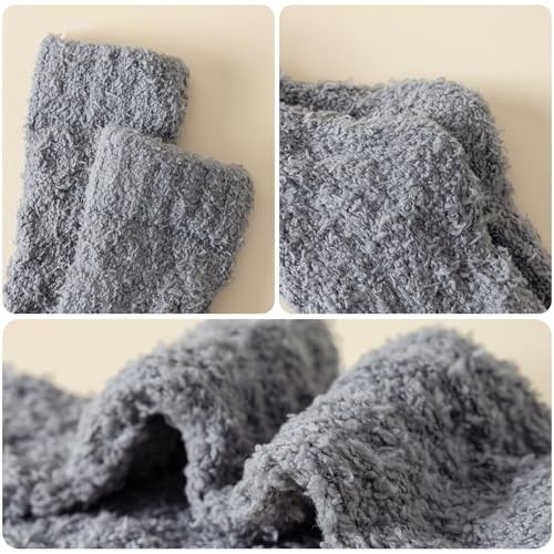 Premillow Womens Fuzzy Socks Fluffy Socks 3 Pairs Black&dark Grey& Light Brown