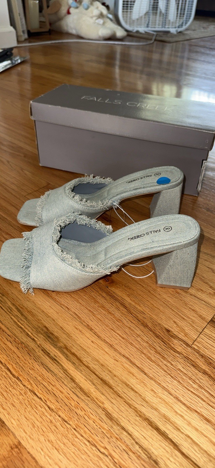 Falls Creek Women’s Denim Fringe Square Toe Slip-On Mule Sandals US 8 Medium