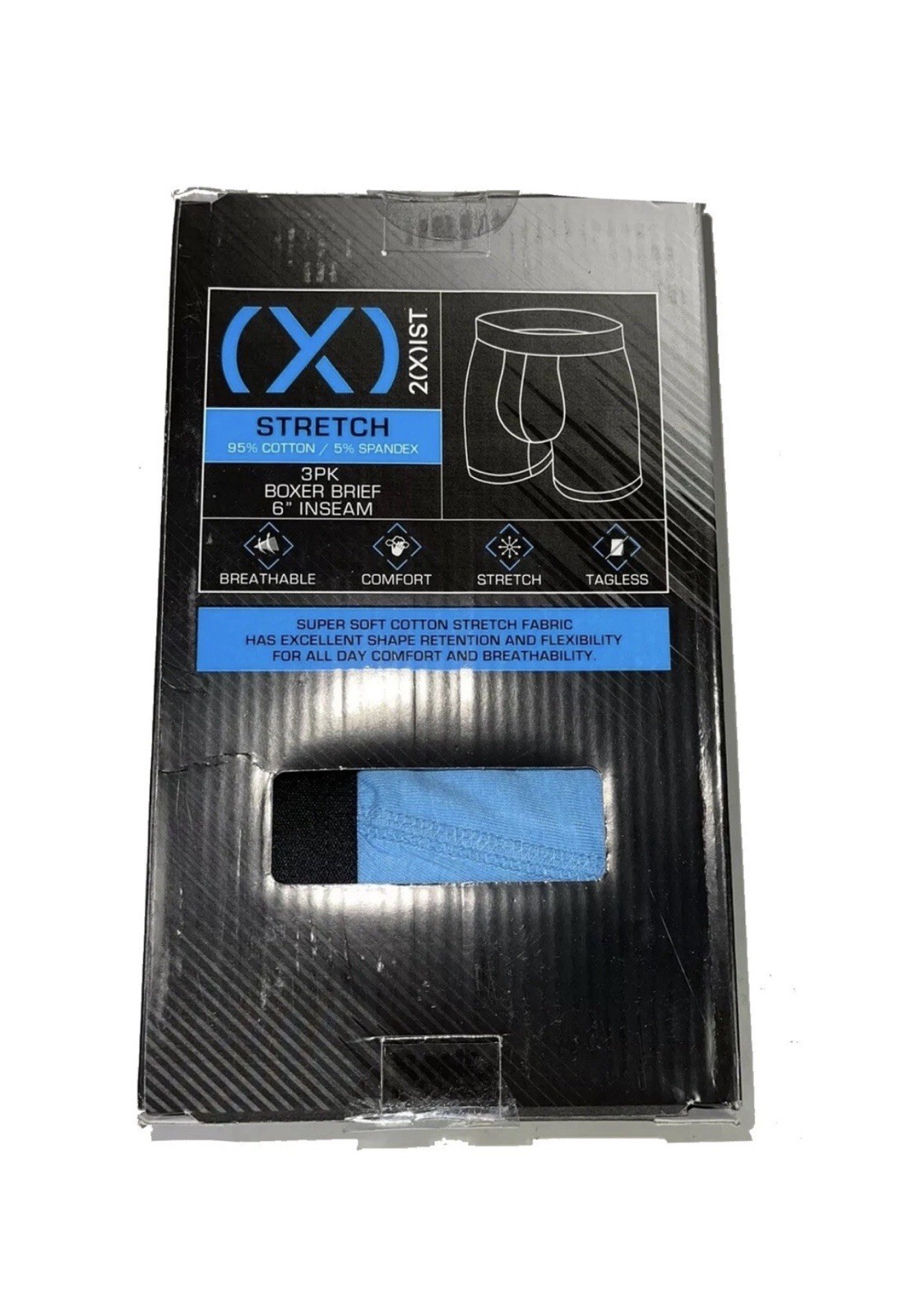 NWT 2(X)IST. 3 Pack. Men’s Stretch Boxer Briefs 6″. Blue Multi. MSRP $42.00