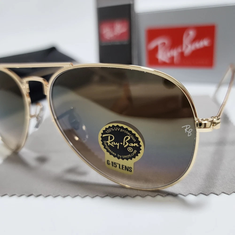 Ray-Ban RB3025 Aviator Pilot Sunglasses 58mm Gold Frame Gradient Brown Lenses