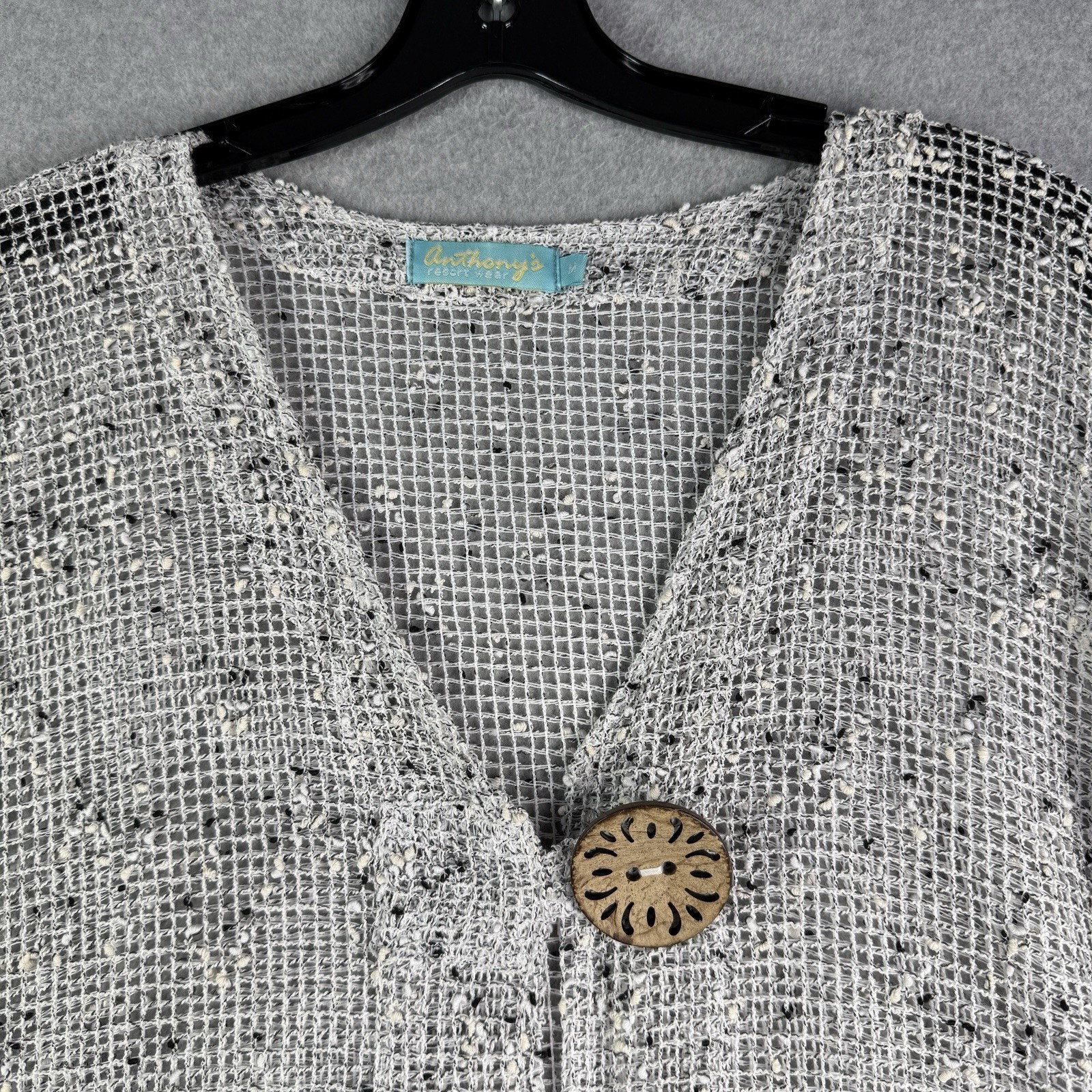 Anthonys Open Weave Sheer Swim Cover Women’s M Button Up Mesh Lagenlook Coastal