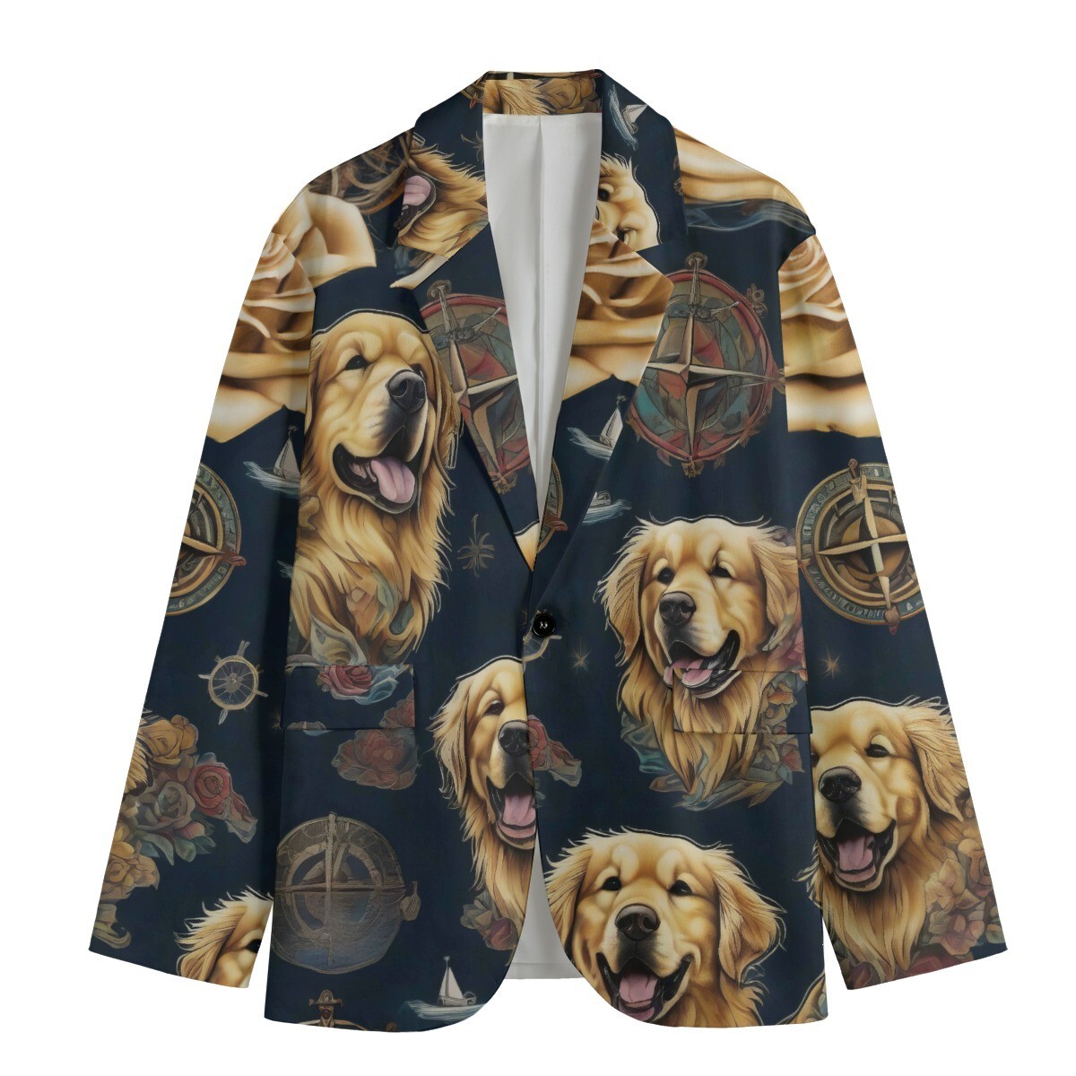 Golden Retriever Floral Blazer Cotton Sport Coat Jacket Baroque Compass Nautical
