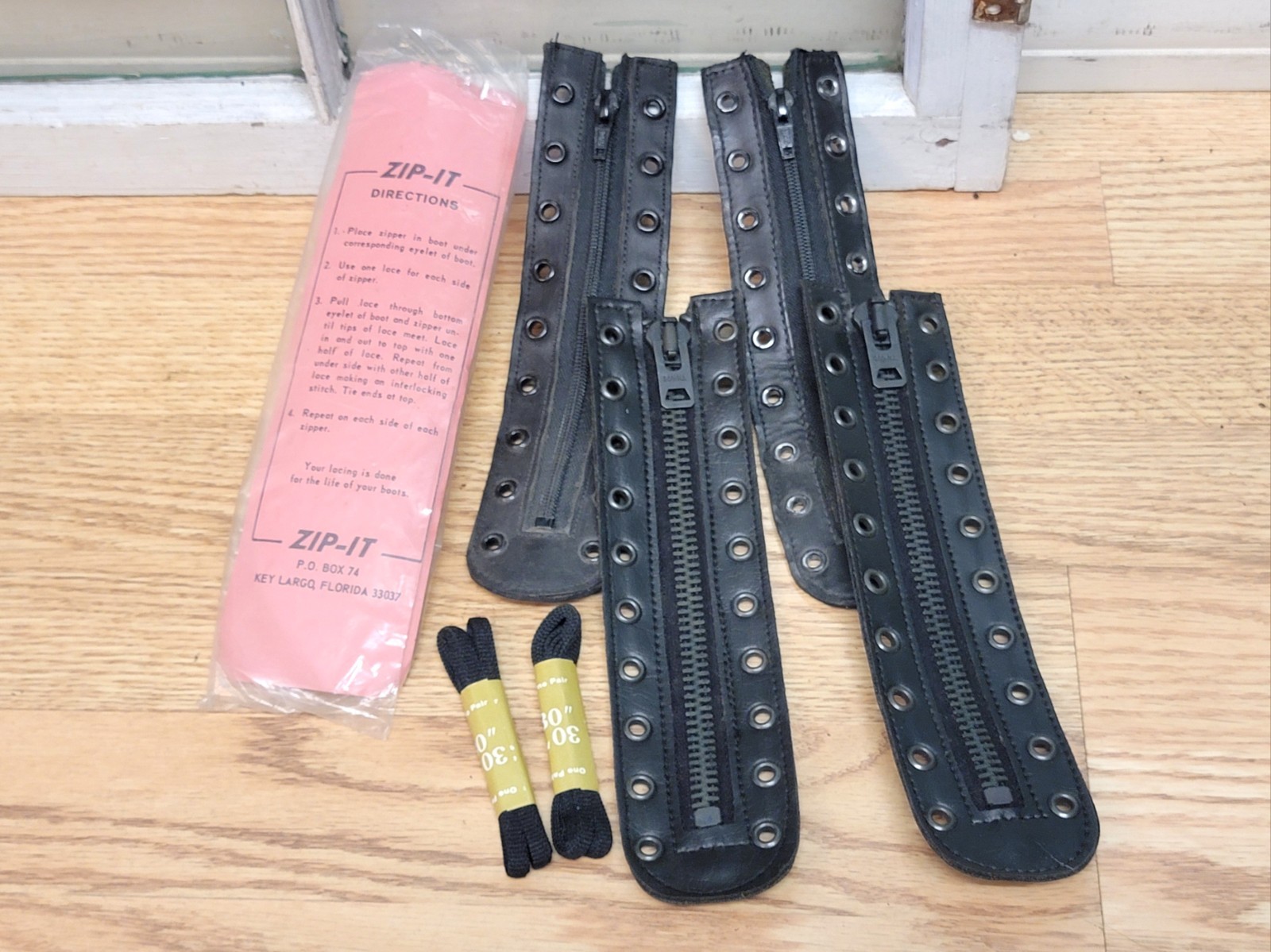2 Pair Vintage Zip-It Black Leather 9 & 10 Eyelet Boot Zipper Lace-In Inserts