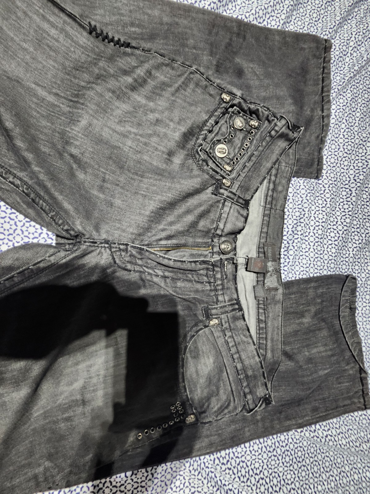 Laguna Beach Men’s Bootcut Jeans Gray Medium Wash Denim Relaxed Studded Logo