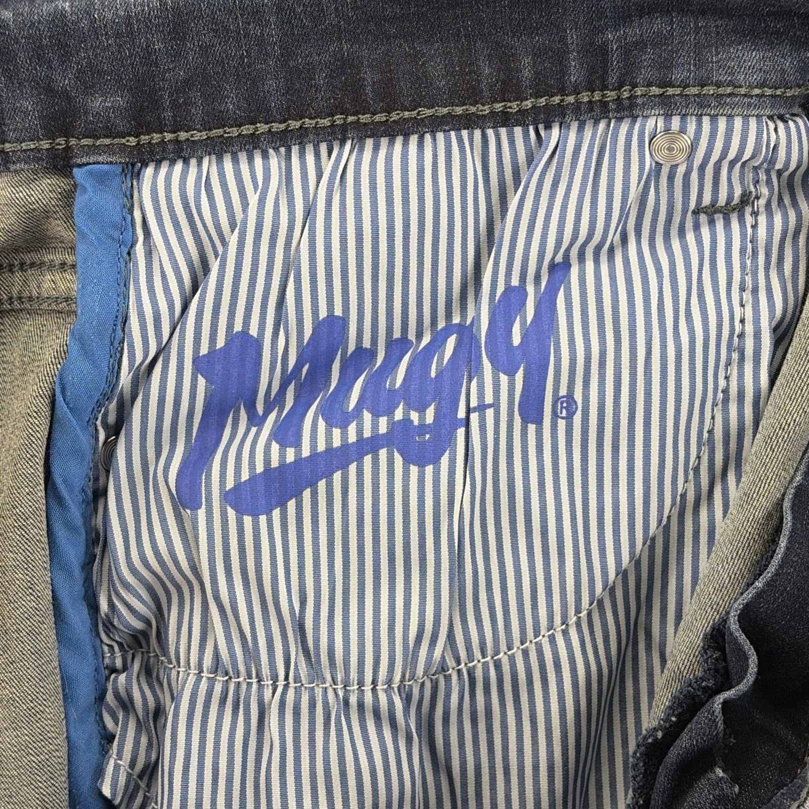 Mugsy Fultons Straight Fit Jeans Mens Size 44×30 Blue Dark Wash Denim Stretch
