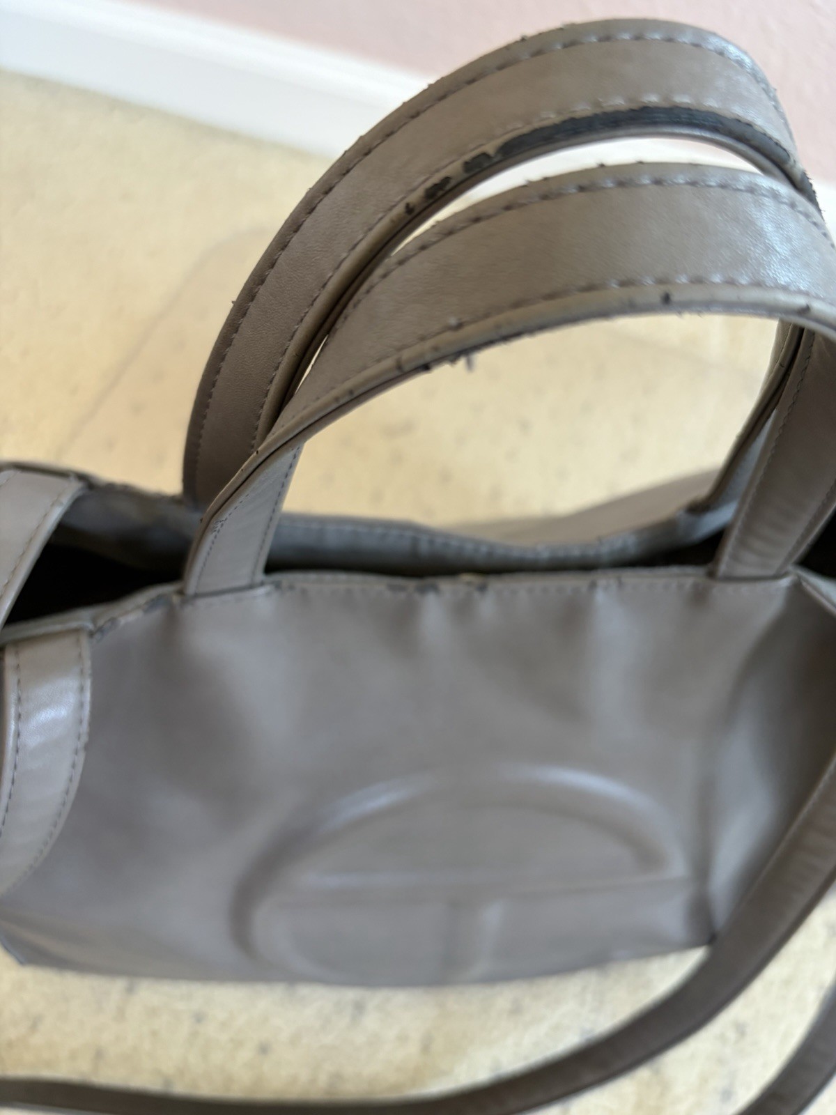 Authentic Telfar Medium Shopping Bag Grey Vegan Leather Shoulder Tote Fair Cond