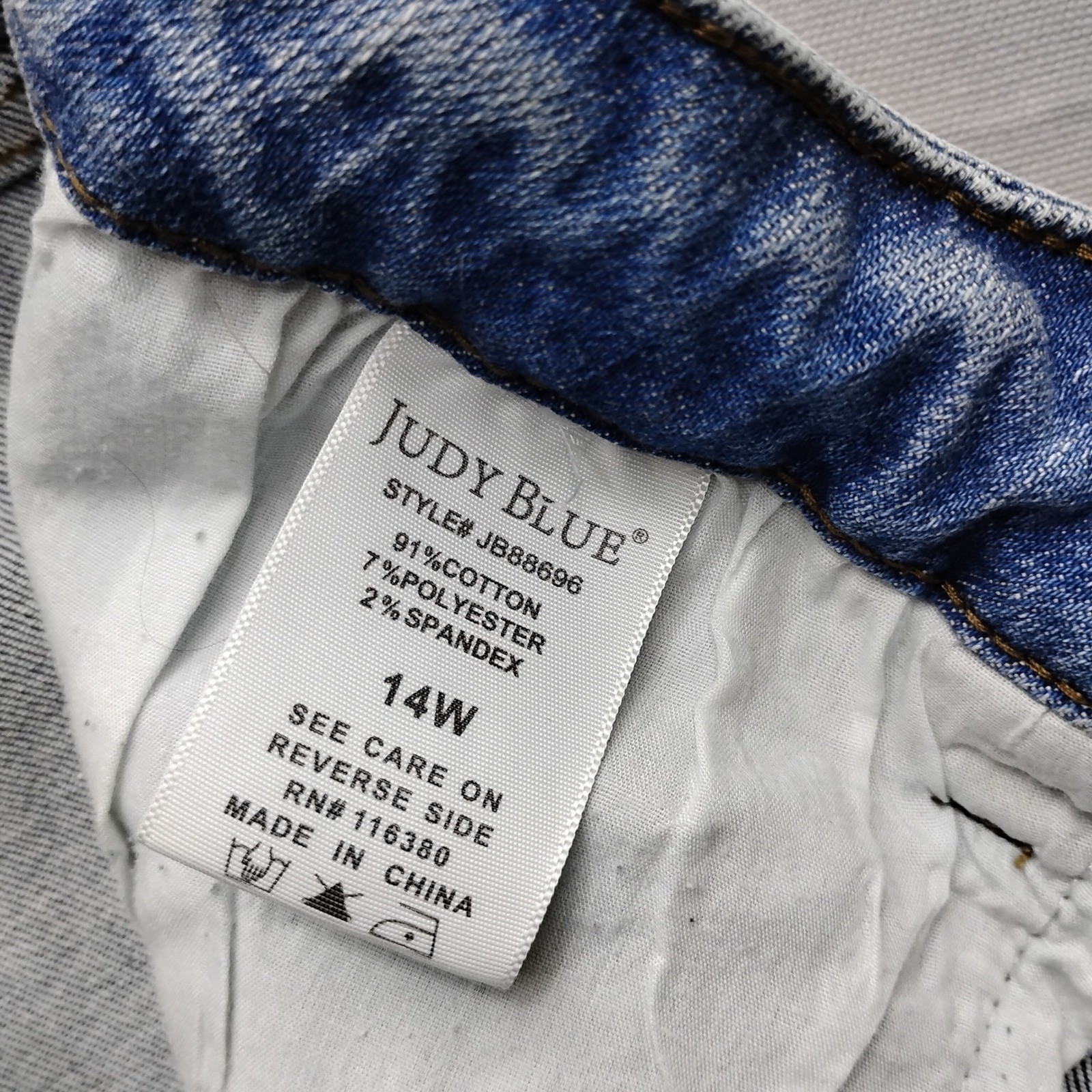 Judy Blue 14W Bootcut Jeans Distressed Plaid Patch Medium Wash JB88696 Womens