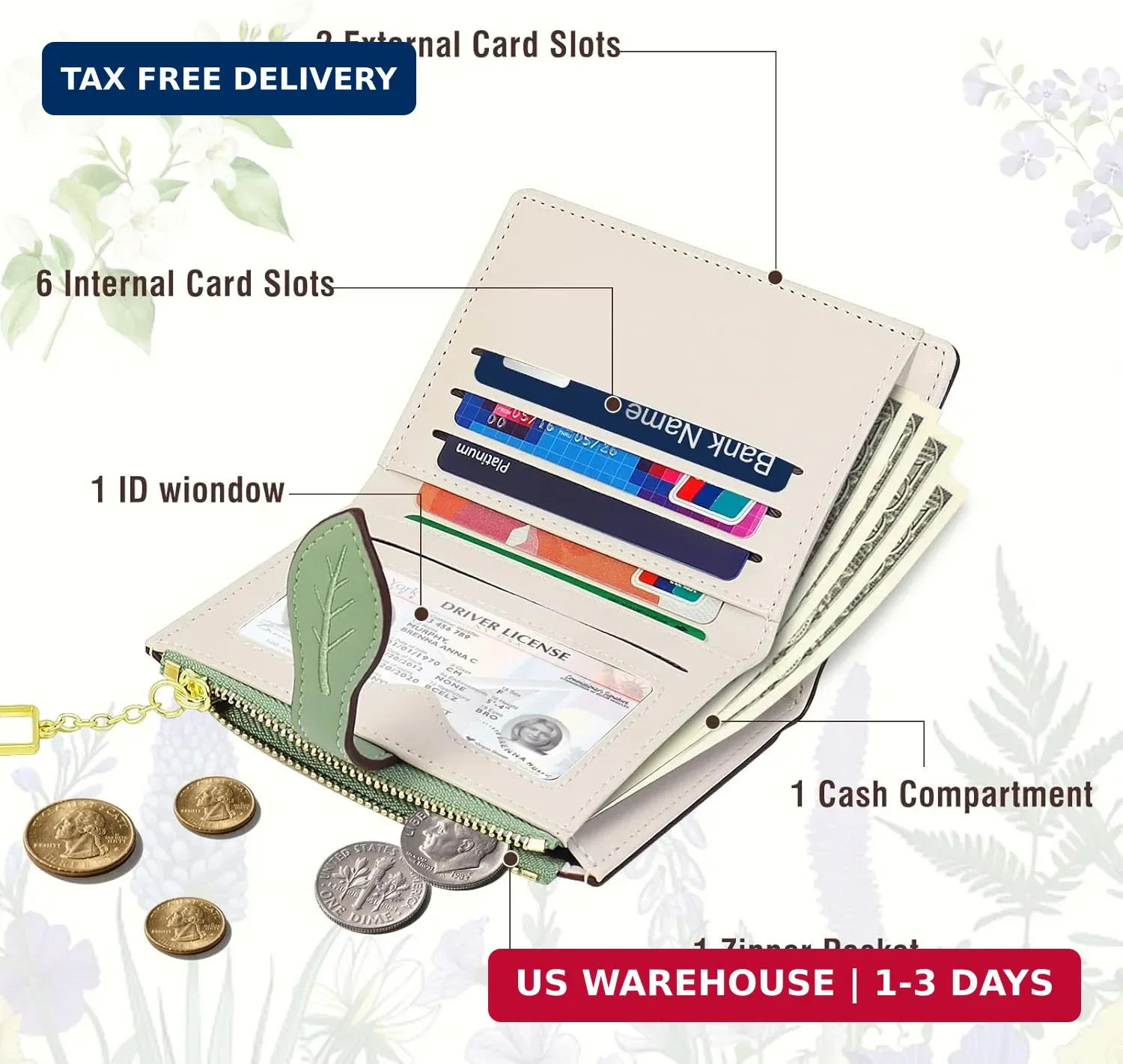 Wallets for Women- RFID Blocking- Soft PU Leather Bifold Coin Zipper Pocket Purs