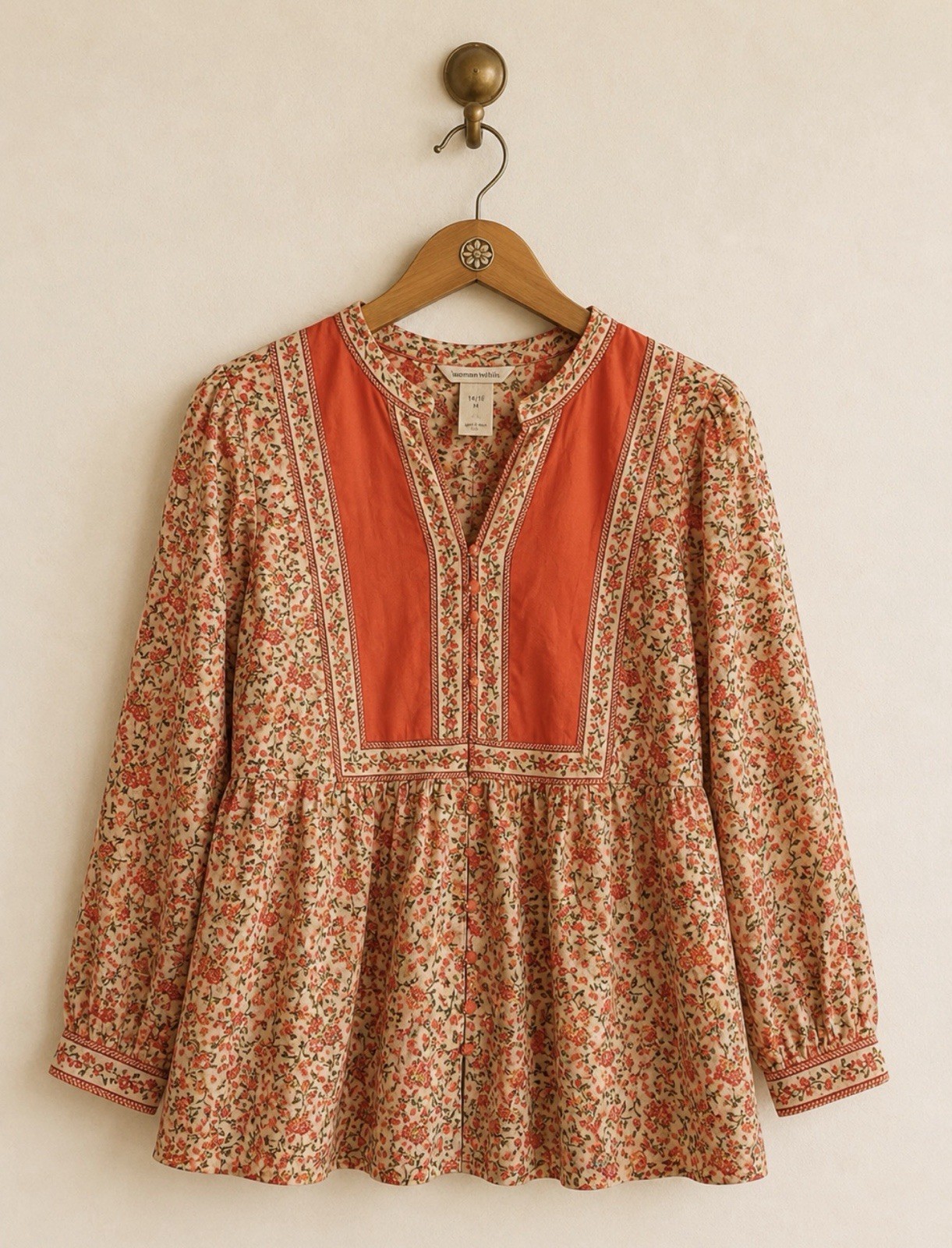 Woman Within Floral Boho Tunic Top 14/16 M