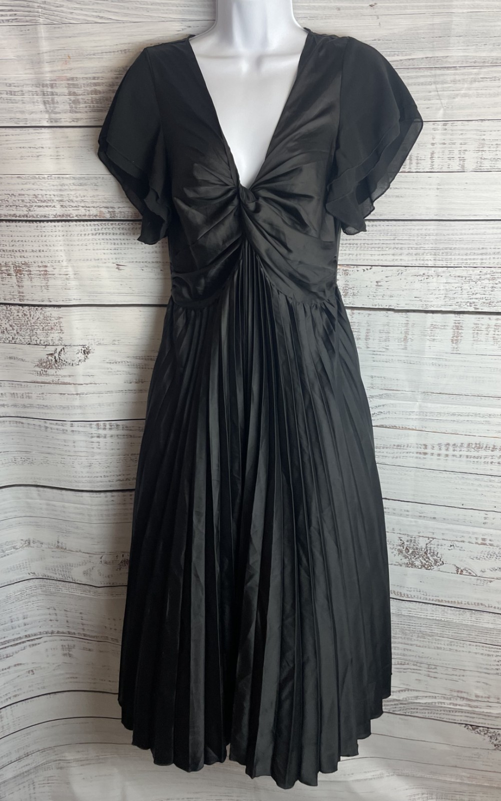 Petal & Pup Black Nova Womens Sz S Flutter Sleeve Midi Dress Black
