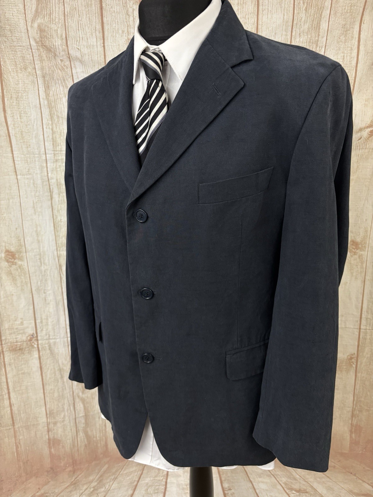 M&S Linen Blend Blazer Jacket Mens 44” 46” SHORT Navy Blue Inspired By Italy