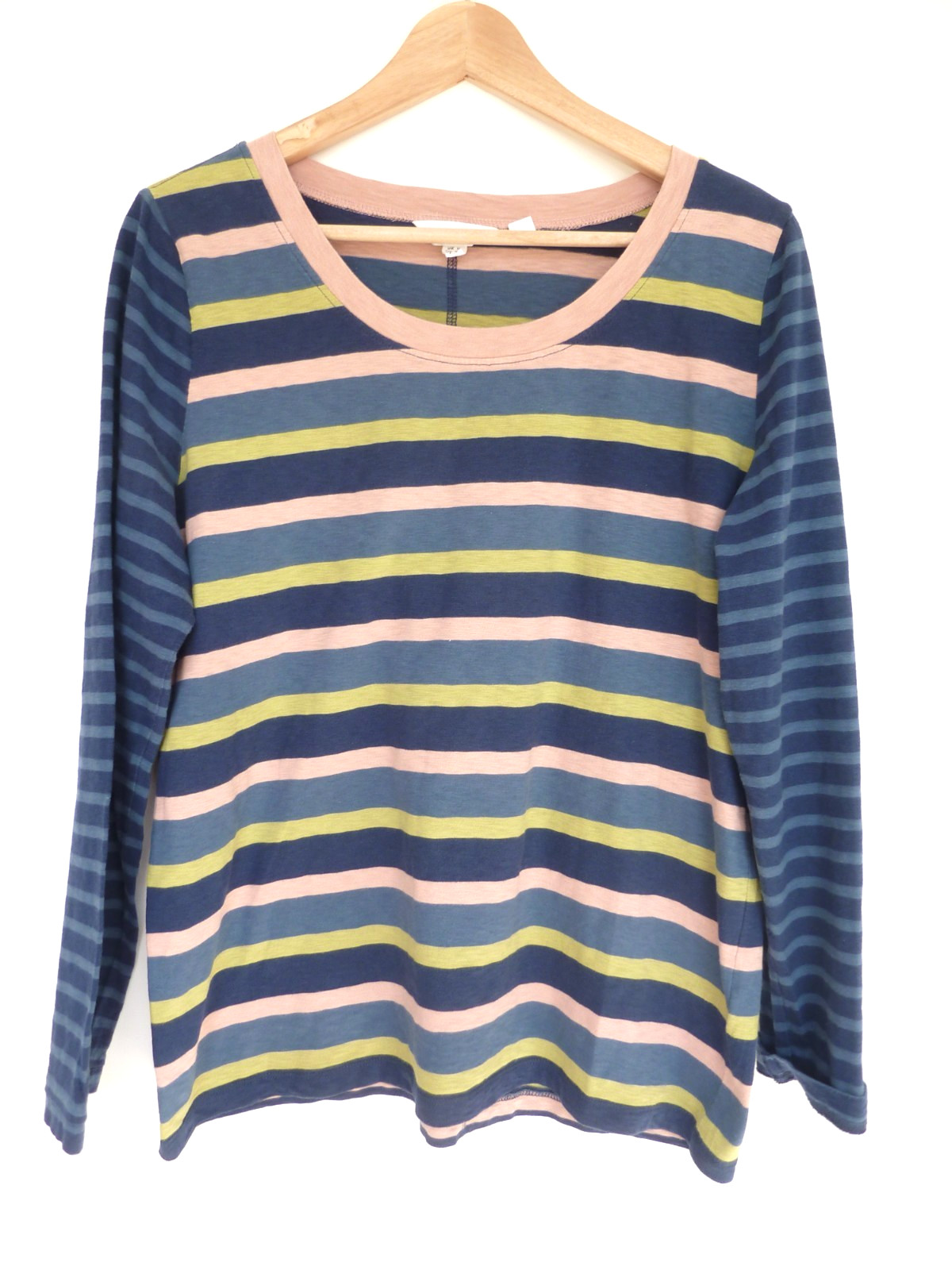 WHITE STUFF blue pink lime green COTTON BRETON STRIPED T shirt top Size 16