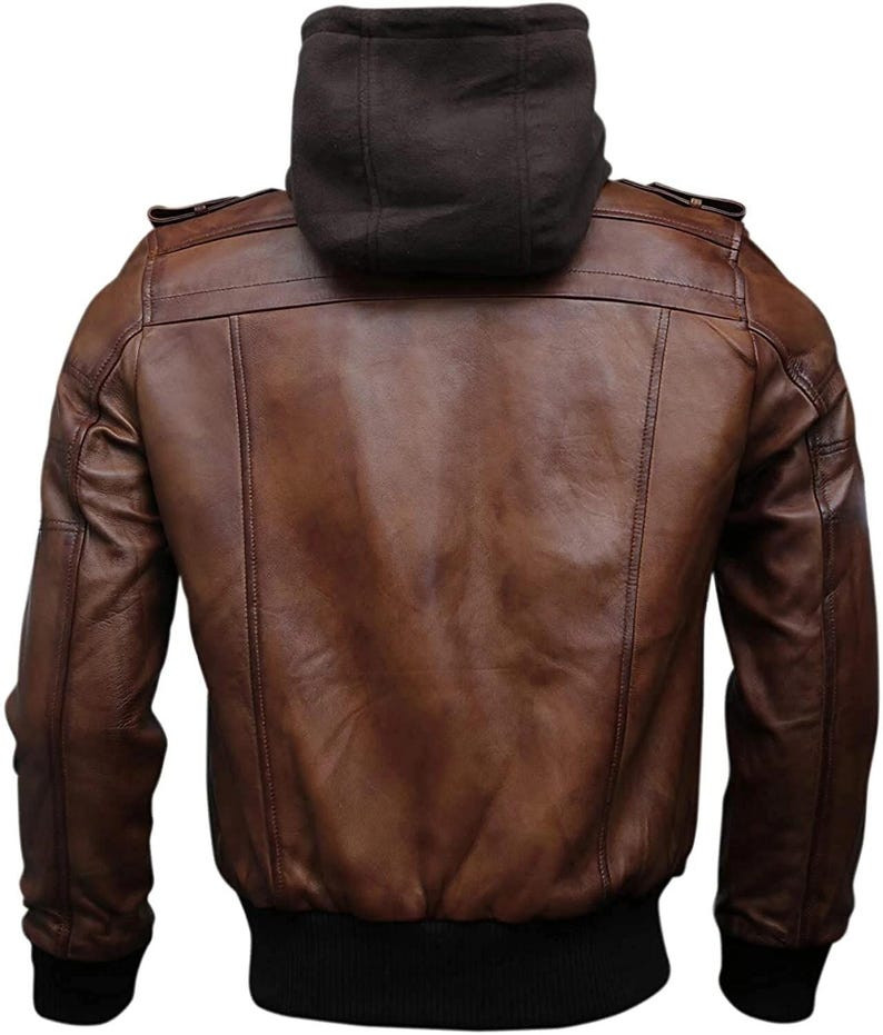 Men’s Casual Outerwear Biker Removable Hood Style Real Sheepskin Leather Jacket