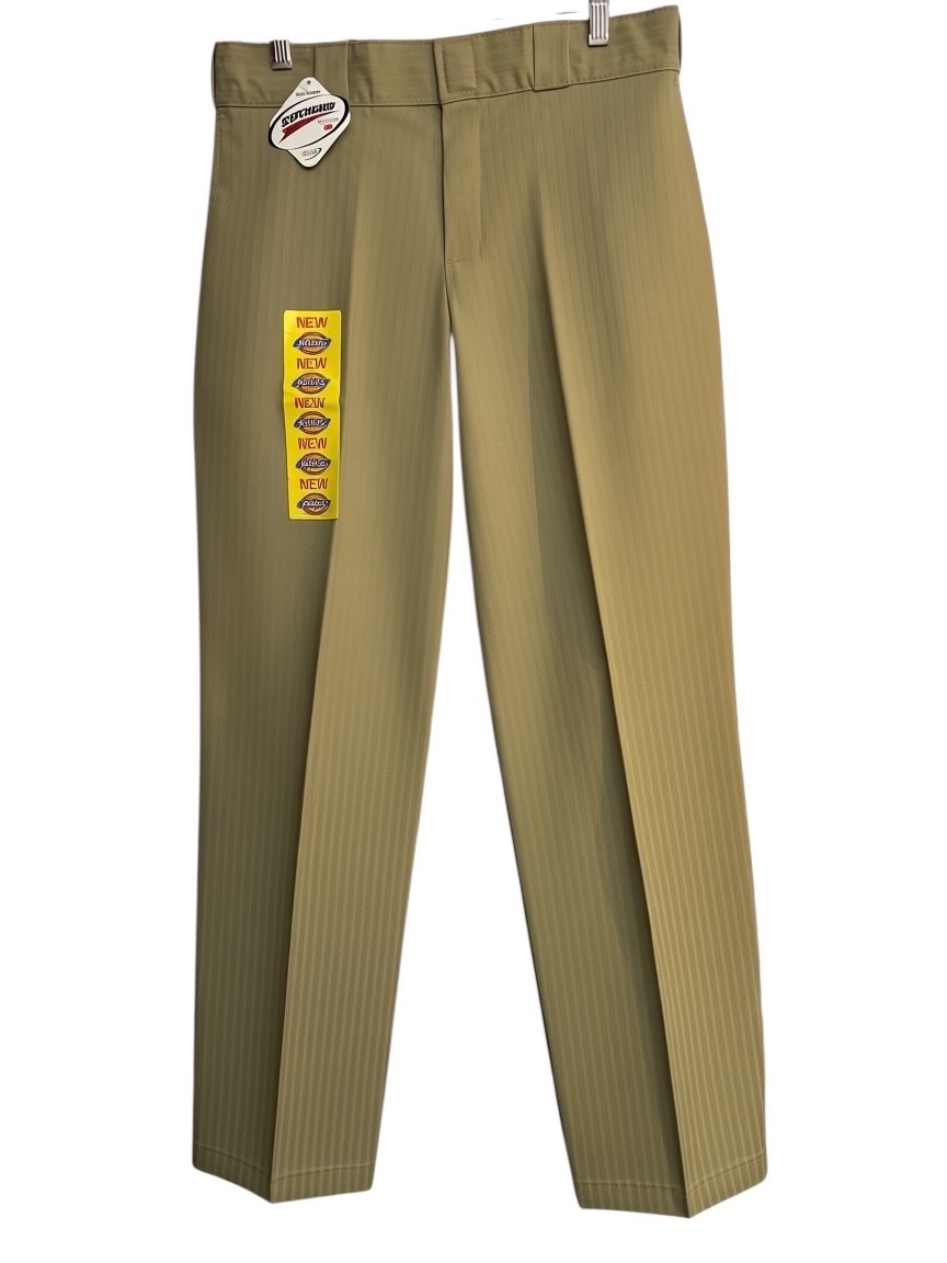 dickies mens relaxed fit flat front twill stripe work uniform pants 34×30 khaki