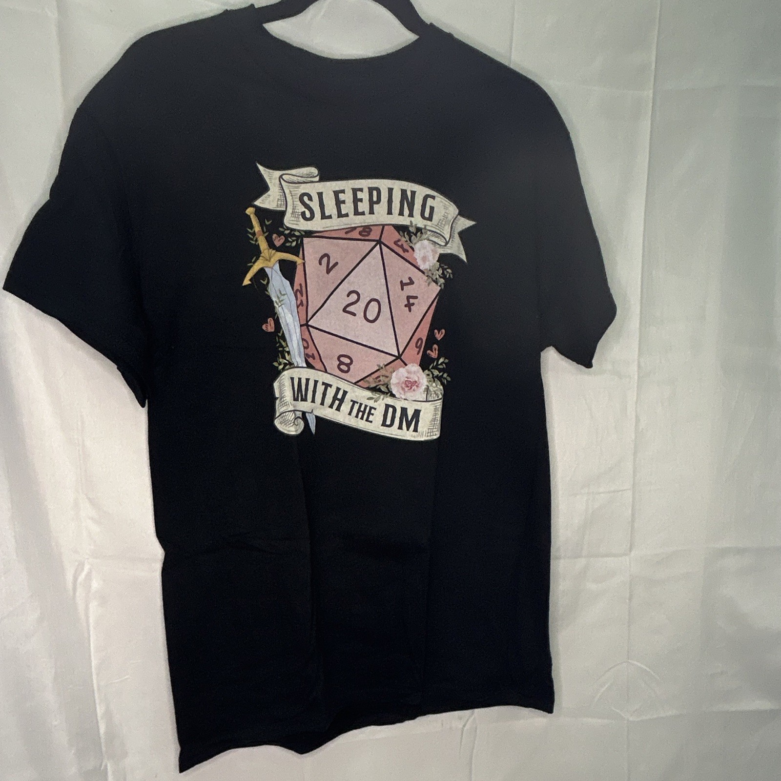 Gildan Heavy Cotton Black Sleeping With The DM D20 D&D Crew Tee Sz S