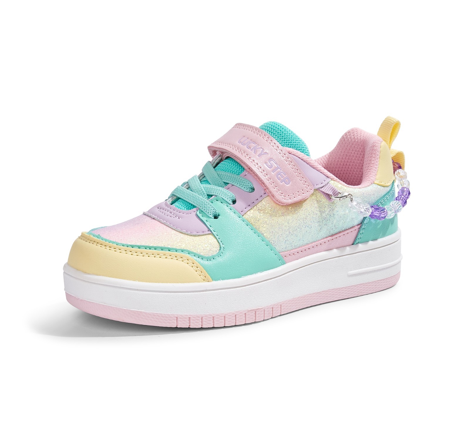 LUCKY STEP Girl’s Glitter Sneakers Slip On Hook and Loops Athletic School Shoes