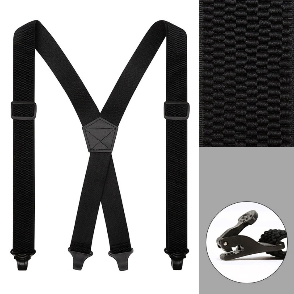Heavy Duty Suspenders for Men Work Biker Outdoor 3.8cm Wide X-Back with 4 Snap H