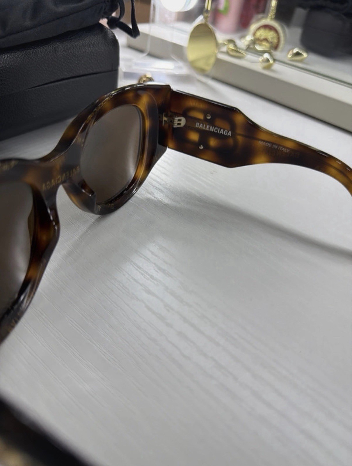 Balenciaga BB0070S Tortoise Brown Round Sunglasses Tinted Logo UV 50-22-135