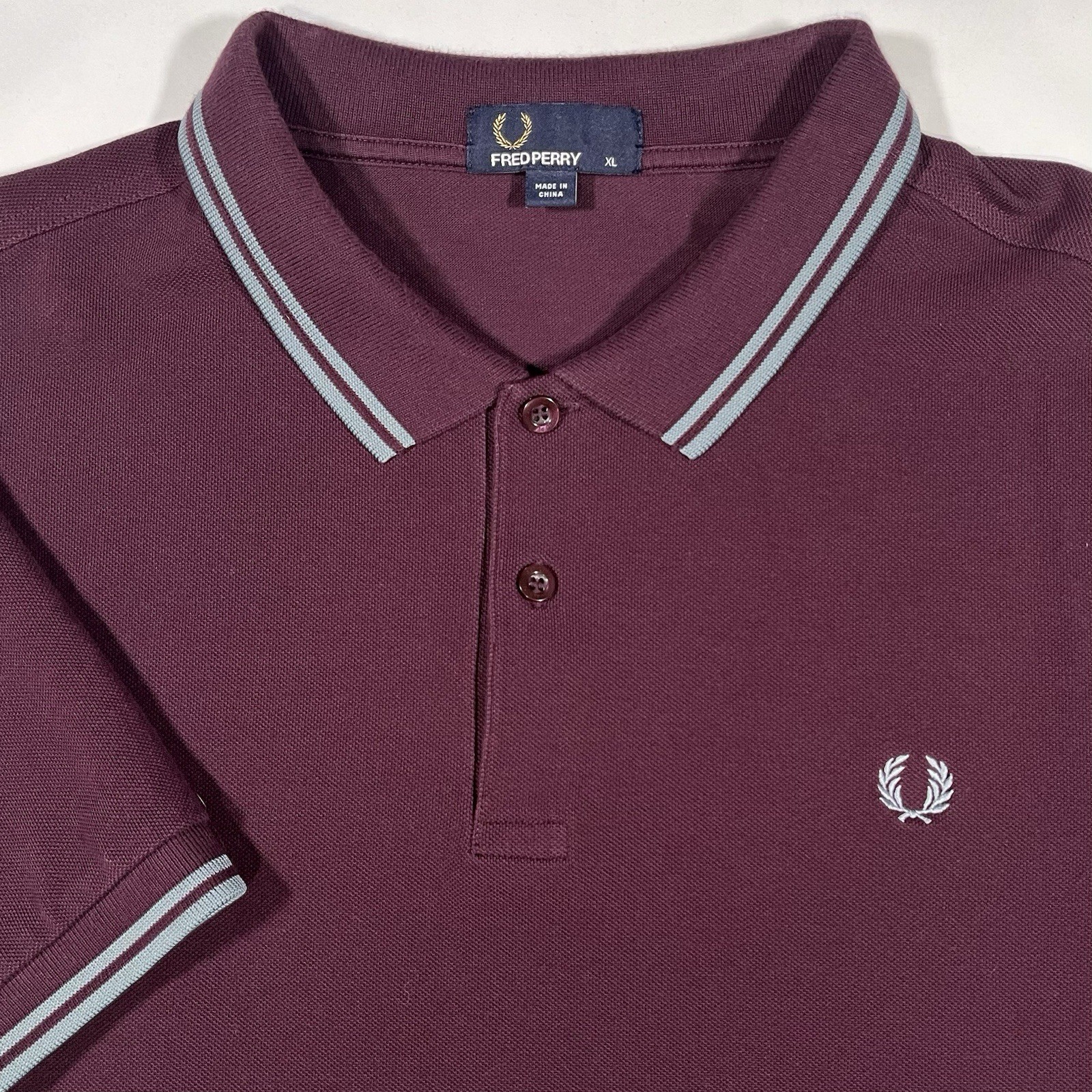 Fred Perry M3600 Twin Tipped Pique Polo Shirt Mens XL Oxblood Sky Blue Ska Oi