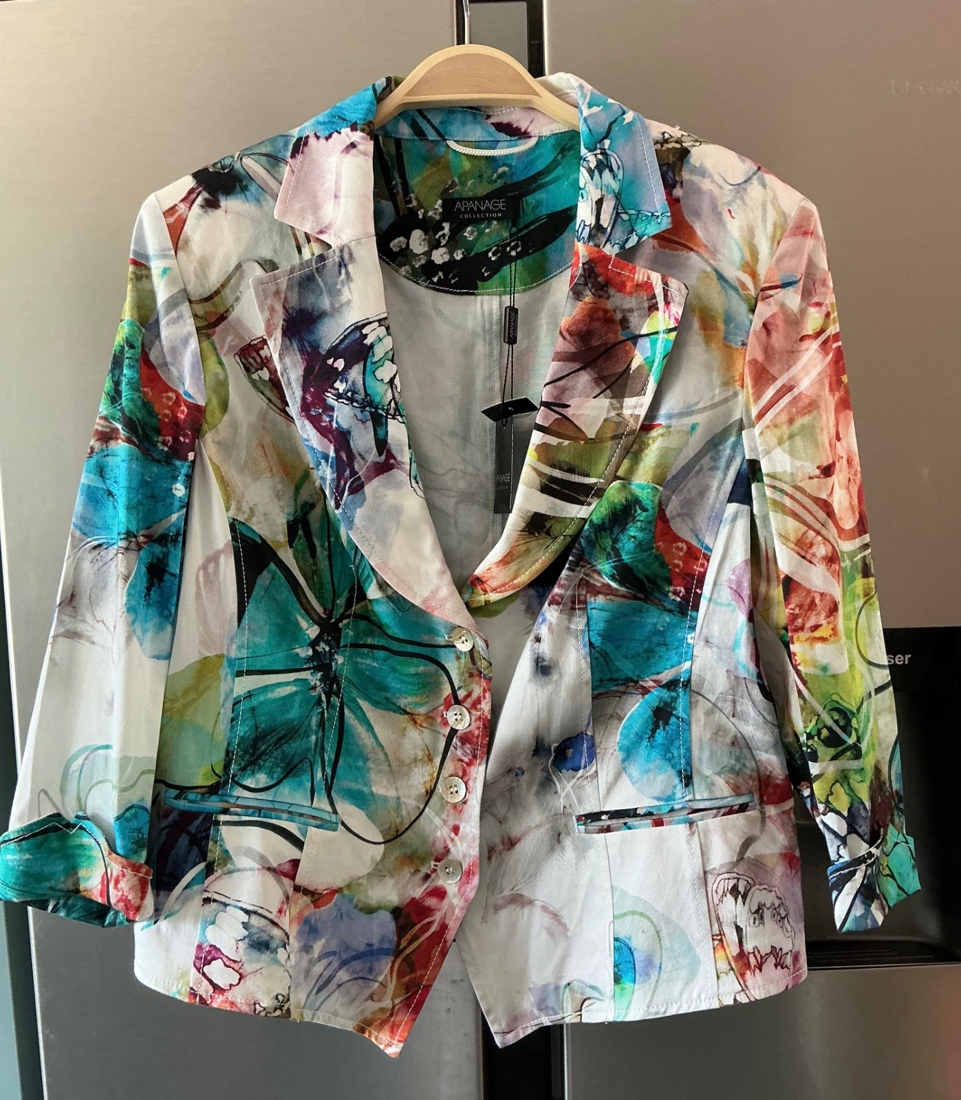 APANAGE JACKET ABSTRACT FLORAL COTTON MIX FITTED SIZE 18 BNWT