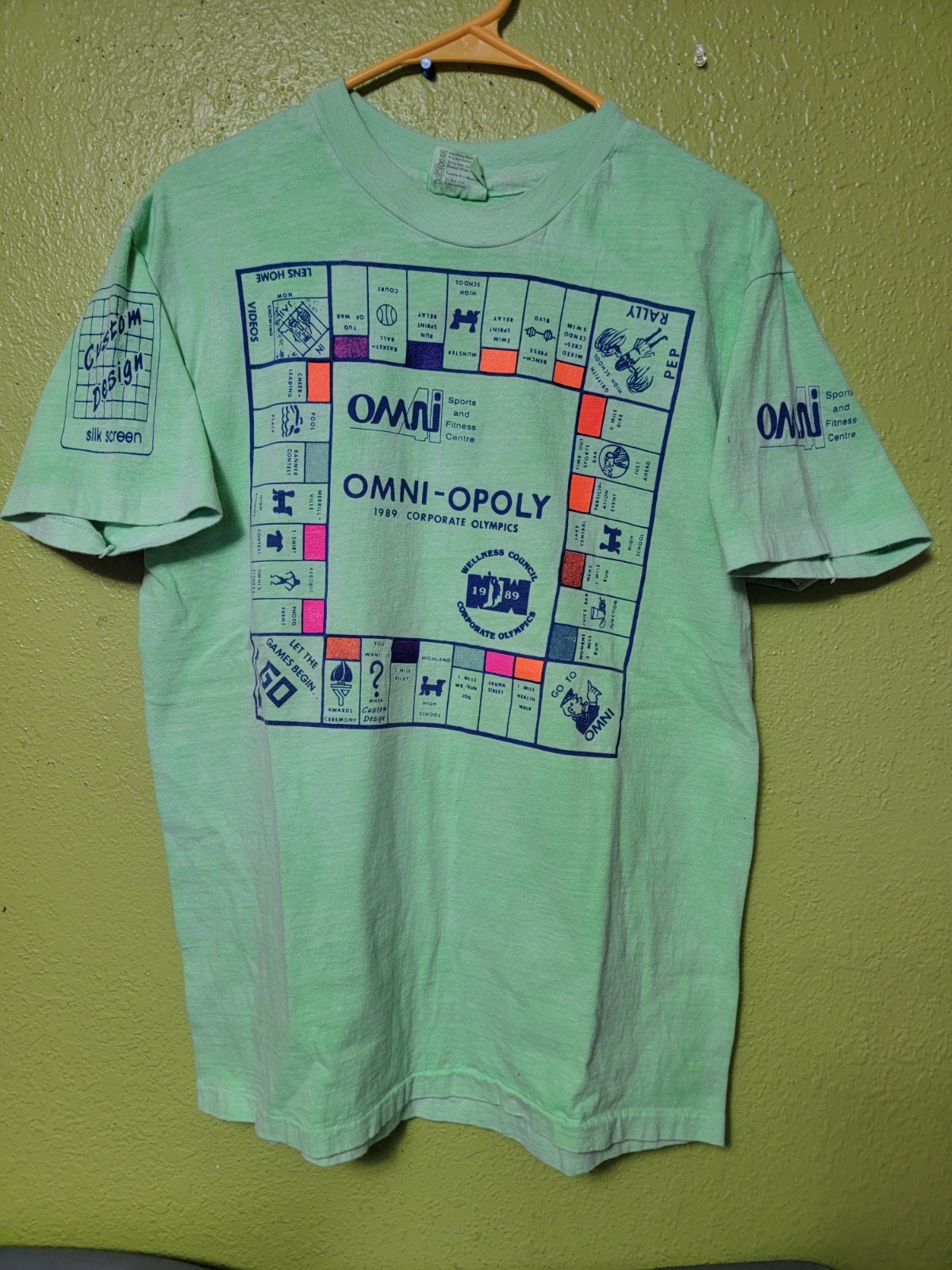 Vintage 1980s Shirt Omni Monopoly Green 1989 Sports Fitness Single Stitch USA