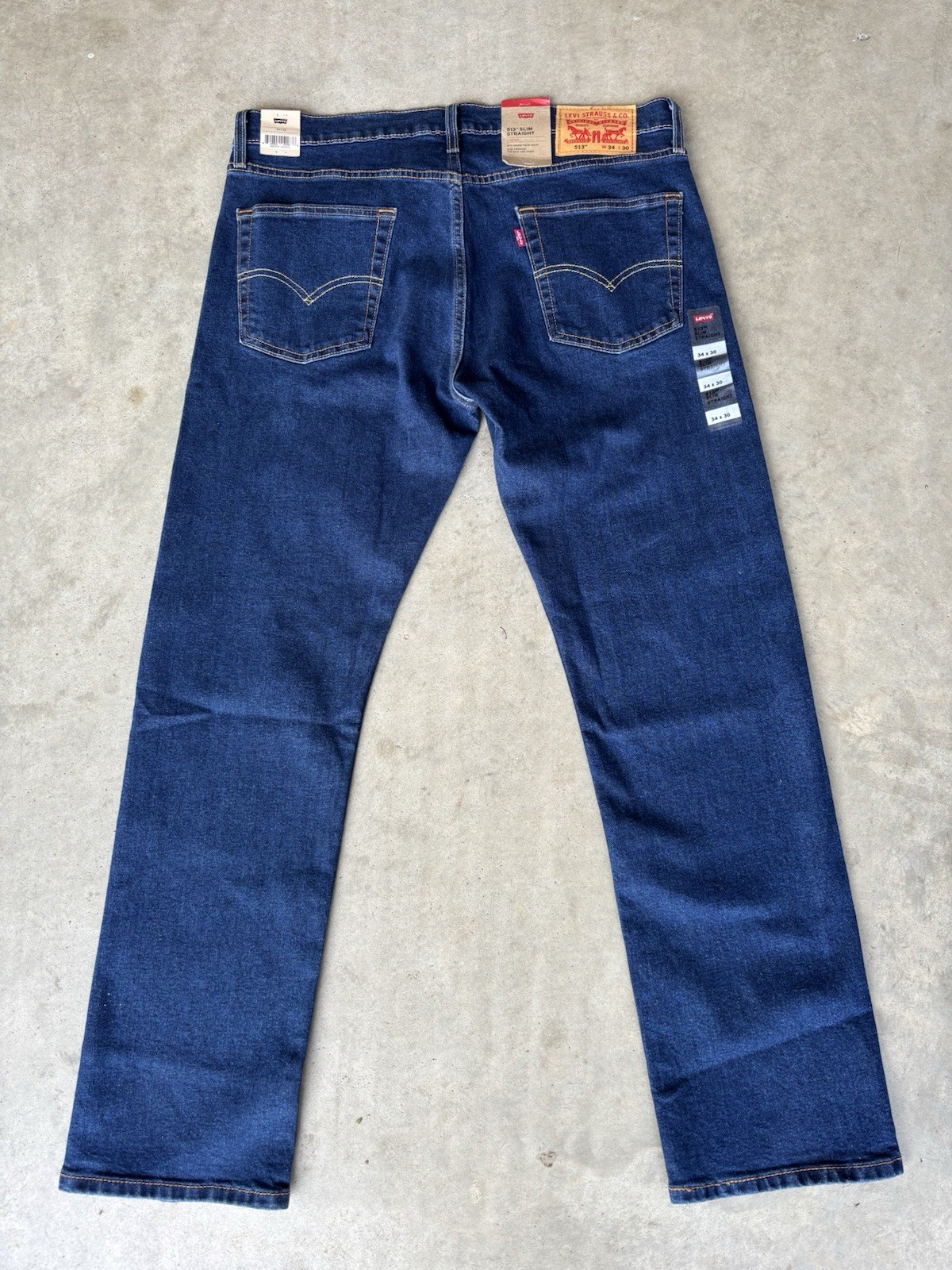 Levis 513 Slim Straight Stretch Mens 34×30 Jeans Blue Denim Dark Blue Cowboy