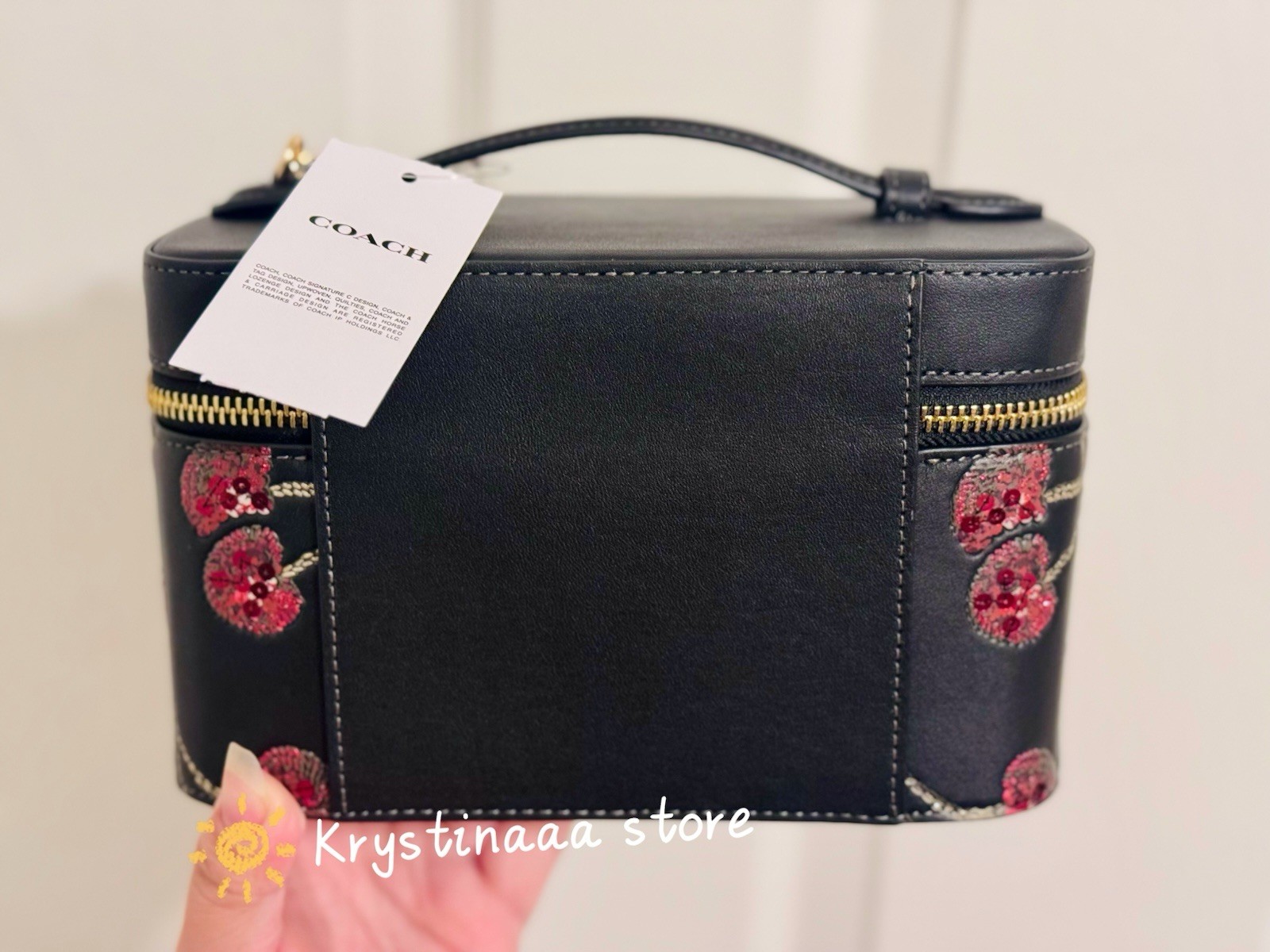 NWT Coach Cosmetic Makeup Case With Cherry Print Black Multi CDC13