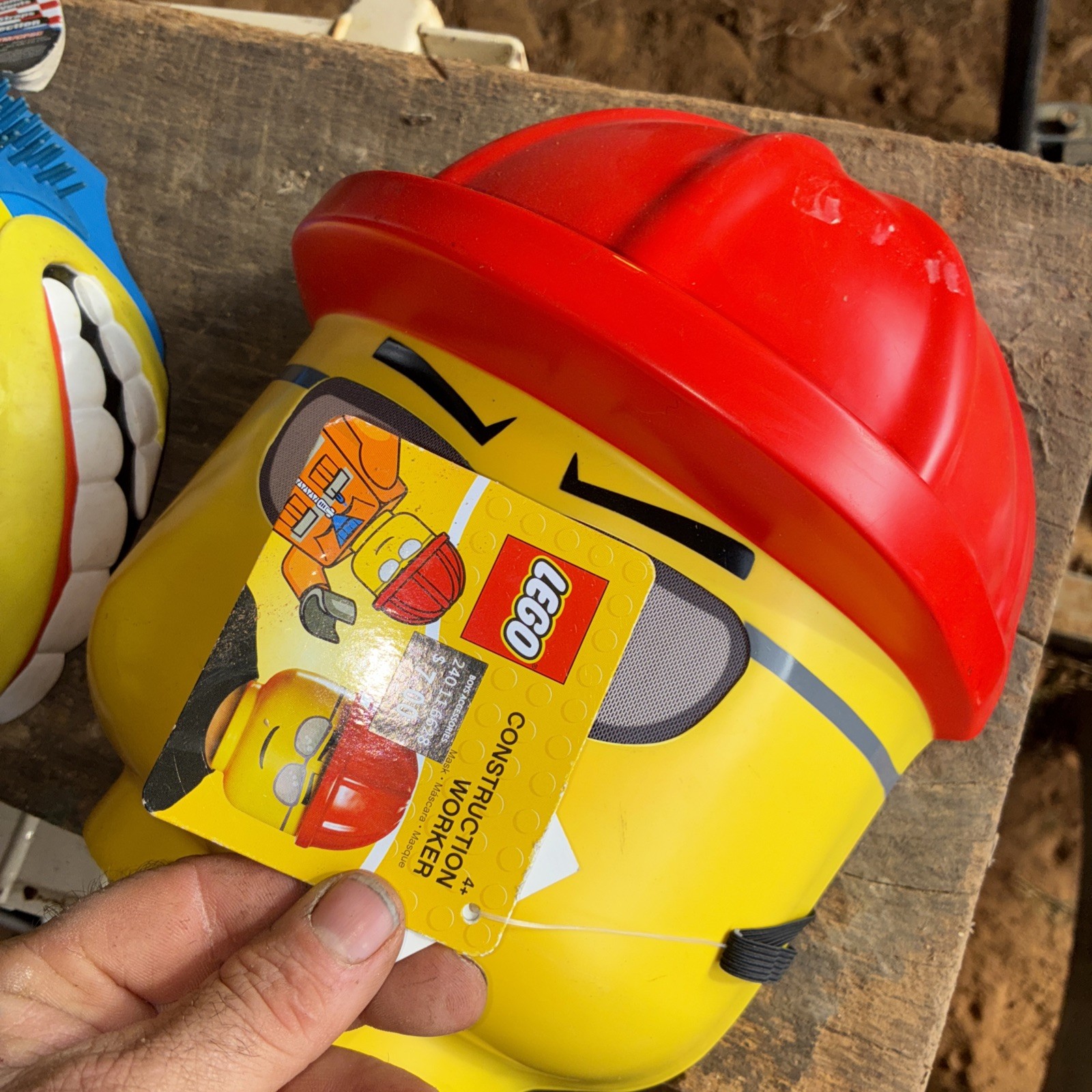 LEGO Construction Worker Minifigure Head Mask Yellow Hard Hat Halloween New Old